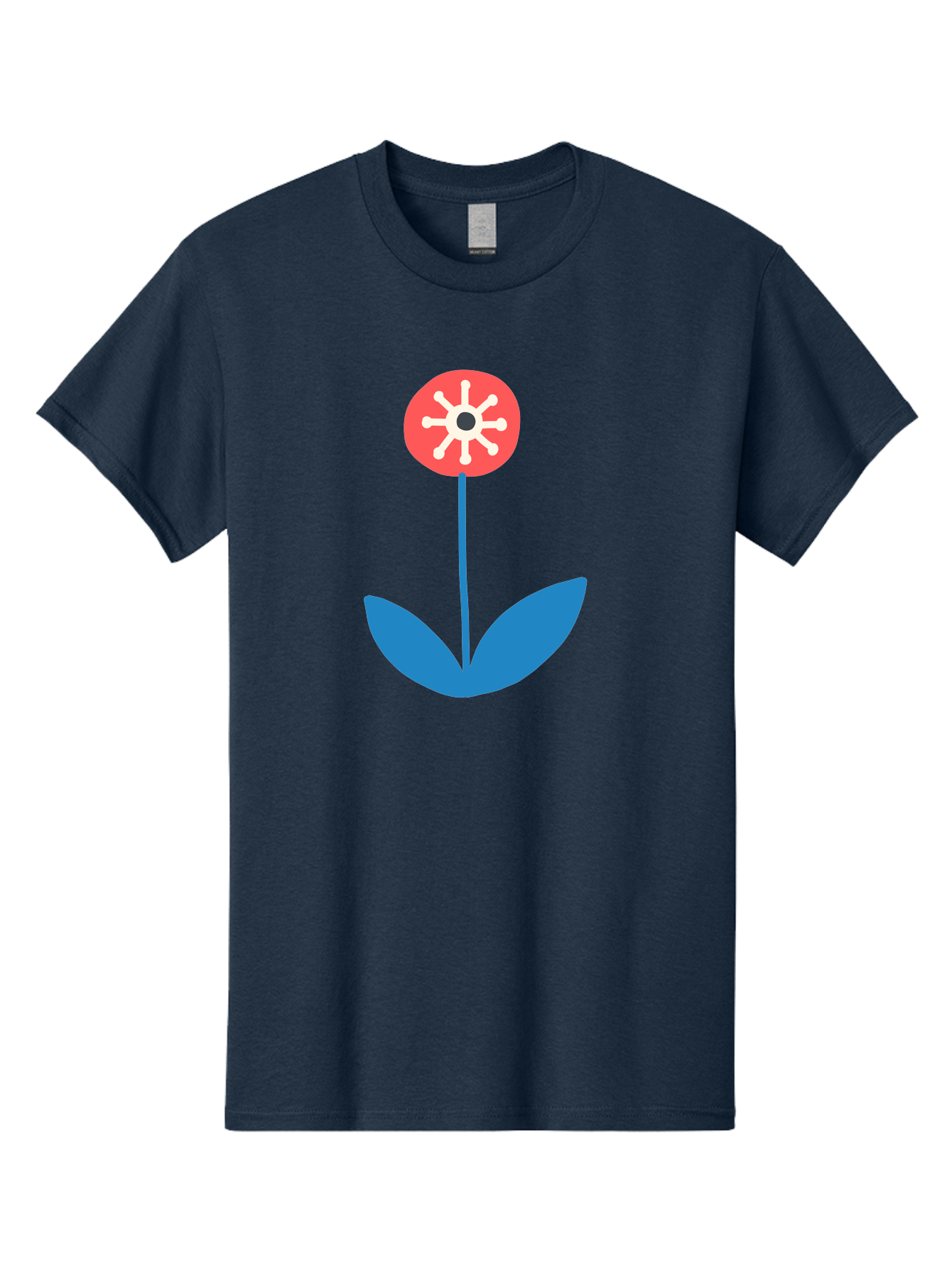 Flower-Icon Men'S Graphic Tee, 100% Cotton, Comfortable Casual Summer Wear, Machine Washable, Simple Flower, Minimalist Design, Red And White Petals, Blue Leaves, Floral Illustration, Modern Art, Digital Graphics, Stylized Bloom Aab732