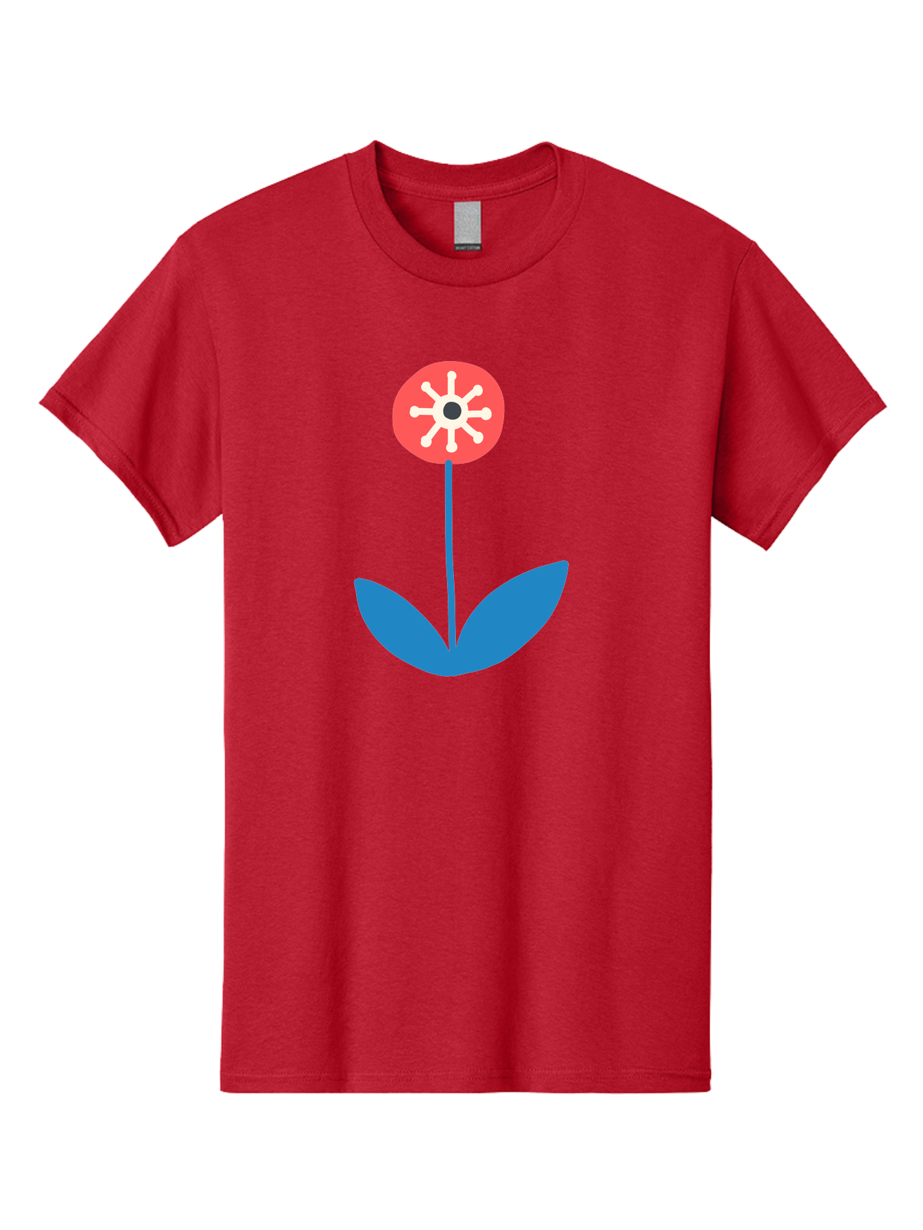 Flower-Icon Men'S Graphic Tee, 100% Cotton, Comfortable Casual Summer Wear, Machine Washable, Simple Flower, Minimalist Design, Red And White Petals, Blue Leaves, Floral Illustration, Modern Art, Digital Graphics, Stylized Bloom Aab732