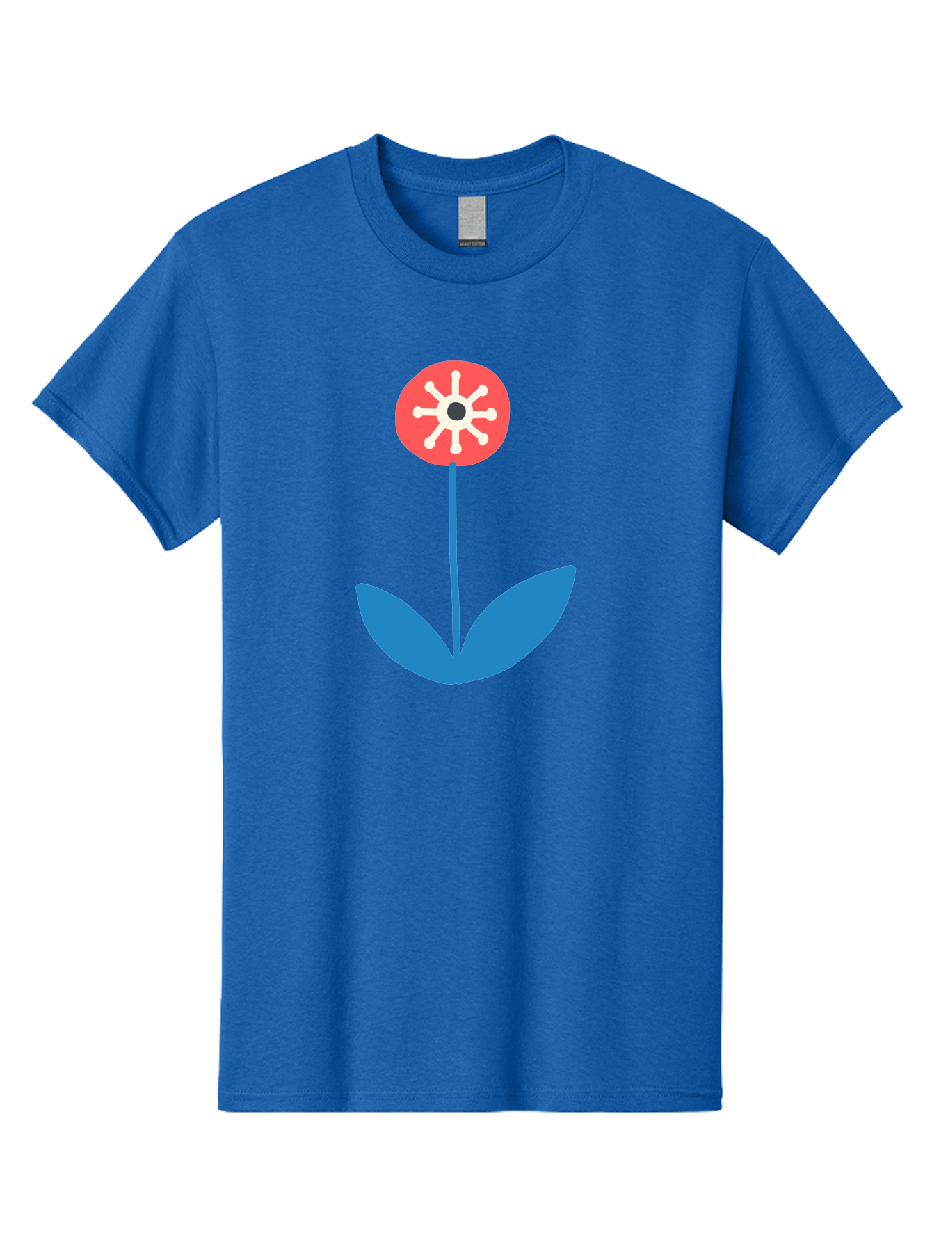 Flower-Icon Men'S Graphic Tee, 100% Cotton, Comfortable Casual Summer Wear, Machine Washable, Simple Flower, Minimalist Design, Red And White Petals, Blue Leaves, Floral Illustration, Modern Art, Digital Graphics, Stylized Bloom Aab732