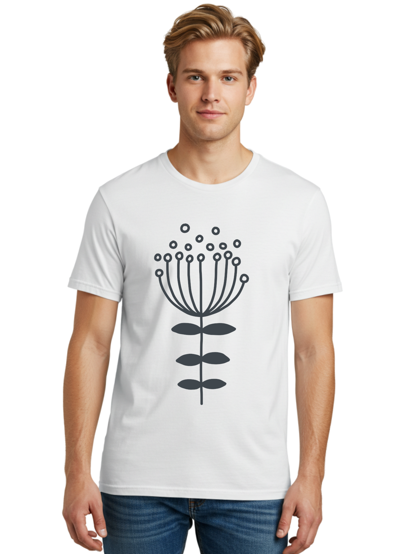 Flower-Illustration-1 Men'S Graphic Tee, 100% Cotton, Comfortable Casual Summer Wear, Machine Washable, Simple Flower Design, Minimalist Graphic, Floral Pattern, Modern Illustration, Botanical Art, Stylized Bloom Aab733