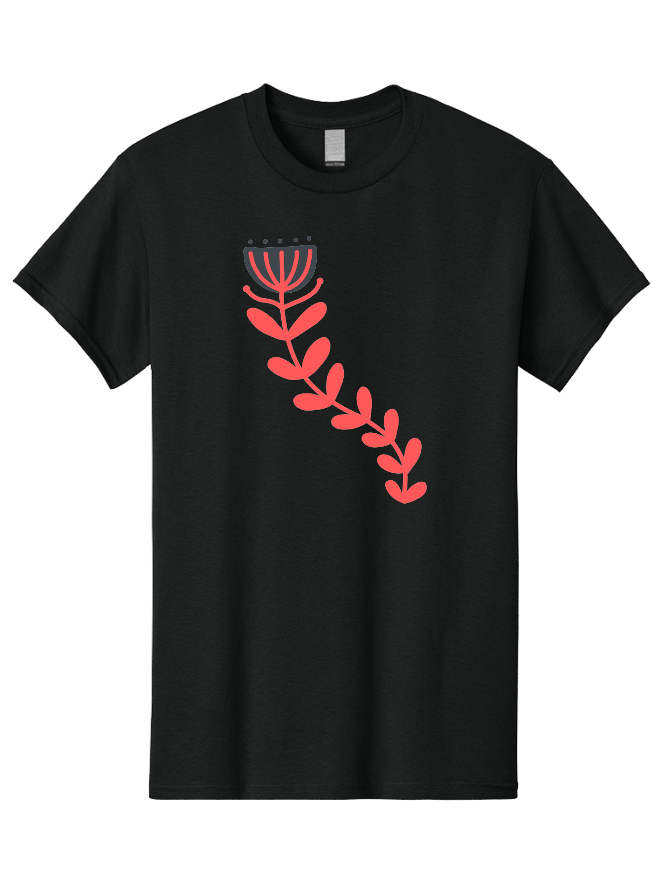 Flower-Illustration Men'S Graphic Tee, 100% Cotton, Comfortable Casual Summer Wear, Machine Washable, Stylized Tulip, Simple Design, Floral Pattern, Minimalist Art, Pink And Black, Leaves And Stem, Graphic Illustration, Modern Art Aab734