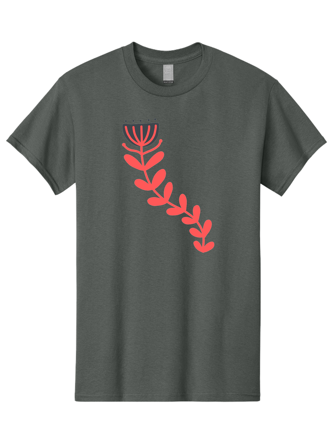 Flower-Illustration Men'S Graphic Tee, 100% Cotton, Comfortable Casual Summer Wear, Machine Washable, Stylized Tulip, Simple Design, Floral Pattern, Minimalist Art, Pink And Black, Leaves And Stem, Graphic Illustration, Modern Art Aab734