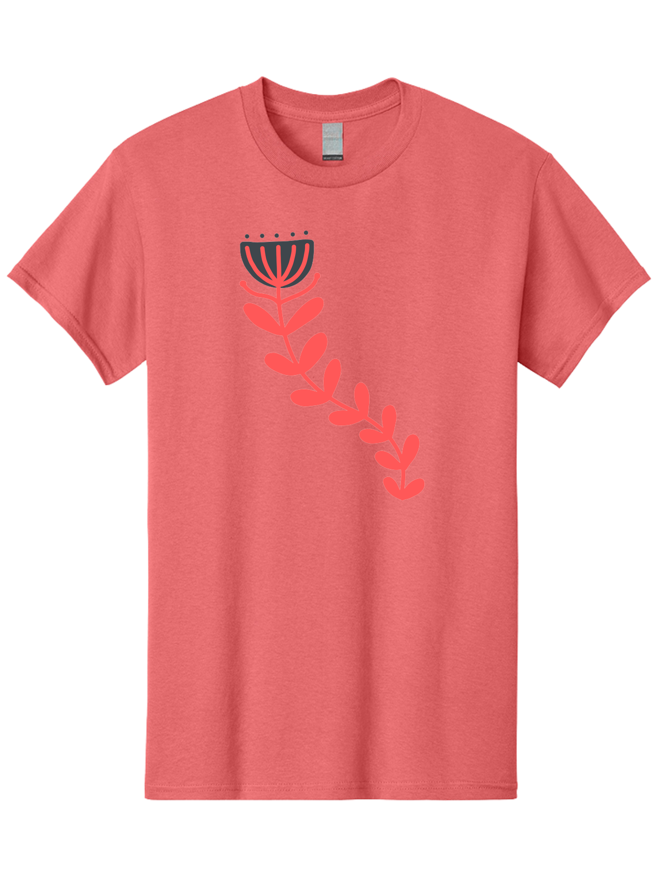 Flower-Illustration Men'S Graphic Tee, 100% Cotton, Comfortable Casual Summer Wear, Machine Washable, Stylized Tulip, Simple Design, Floral Pattern, Minimalist Art, Pink And Black, Leaves And Stem, Graphic Illustration, Modern Art Aab734