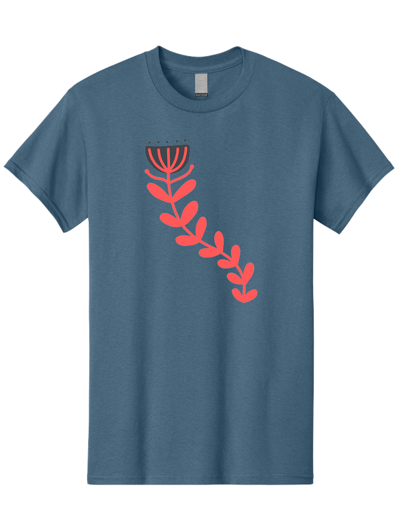 Flower-Illustration Men'S Graphic Tee, 100% Cotton, Comfortable Casual Summer Wear, Machine Washable, Stylized Tulip, Simple Design, Floral Pattern, Minimalist Art, Pink And Black, Leaves And Stem, Graphic Illustration, Modern Art Aab734