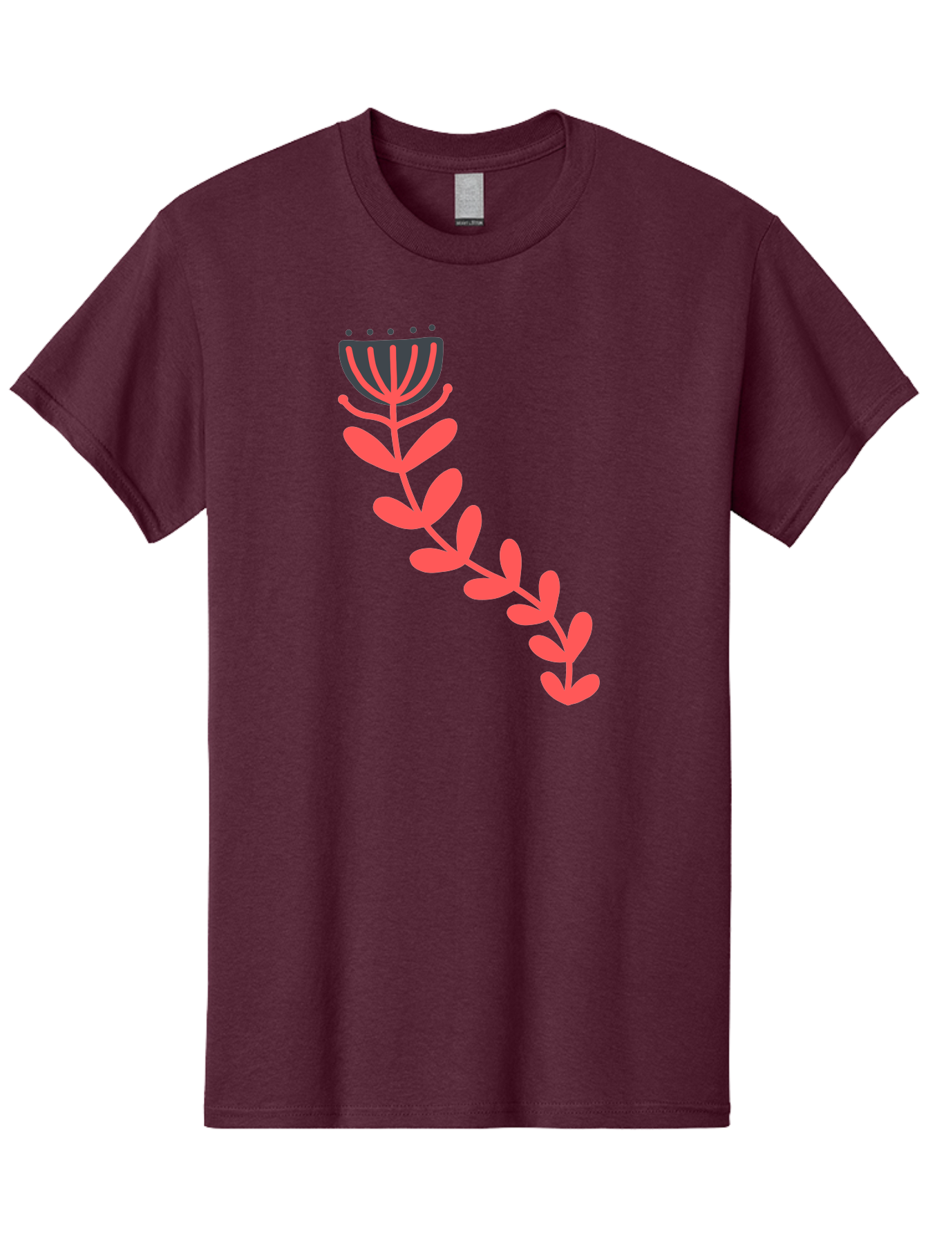 Flower-Illustration Men'S Graphic Tee, 100% Cotton, Comfortable Casual Summer Wear, Machine Washable, Stylized Tulip, Simple Design, Floral Pattern, Minimalist Art, Pink And Black, Leaves And Stem, Graphic Illustration, Modern Art Aab734