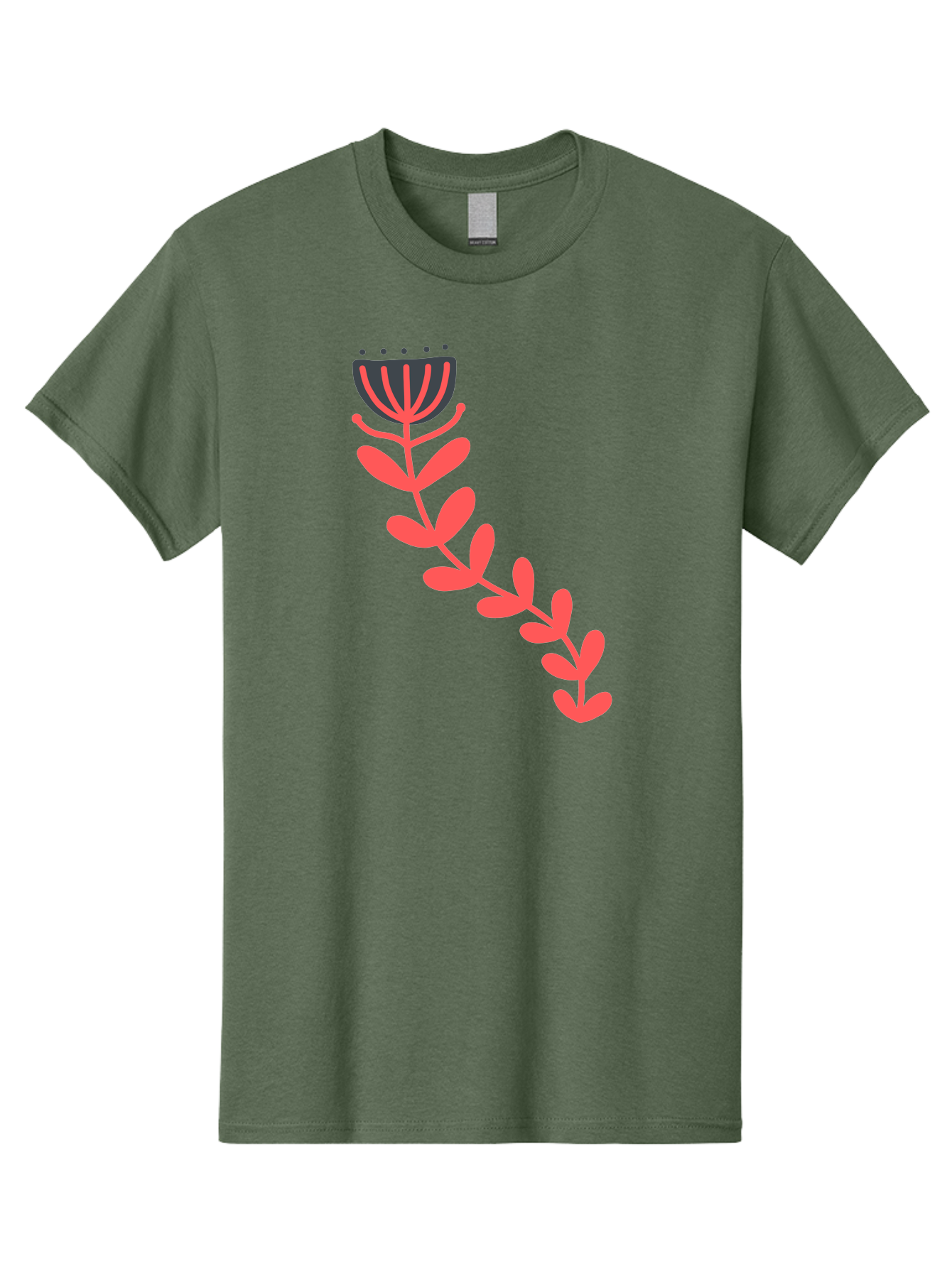 Flower-Illustration Men'S Graphic Tee, 100% Cotton, Comfortable Casual Summer Wear, Machine Washable, Stylized Tulip, Simple Design, Floral Pattern, Minimalist Art, Pink And Black, Leaves And Stem, Graphic Illustration, Modern Art Aab734