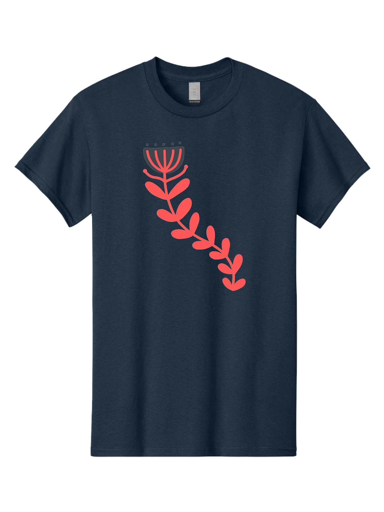 Flower-Illustration Men'S Graphic Tee, 100% Cotton, Comfortable Casual Summer Wear, Machine Washable, Stylized Tulip, Simple Design, Floral Pattern, Minimalist Art, Pink And Black, Leaves And Stem, Graphic Illustration, Modern Art Aab734