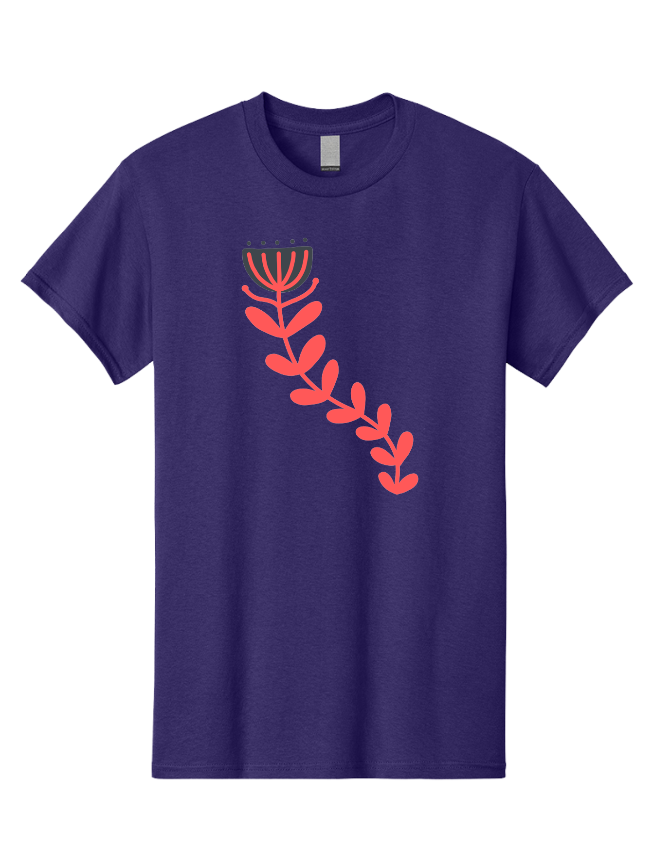 Flower-Illustration Men'S Graphic Tee, 100% Cotton, Comfortable Casual Summer Wear, Machine Washable, Stylized Tulip, Simple Design, Floral Pattern, Minimalist Art, Pink And Black, Leaves And Stem, Graphic Illustration, Modern Art Aab734