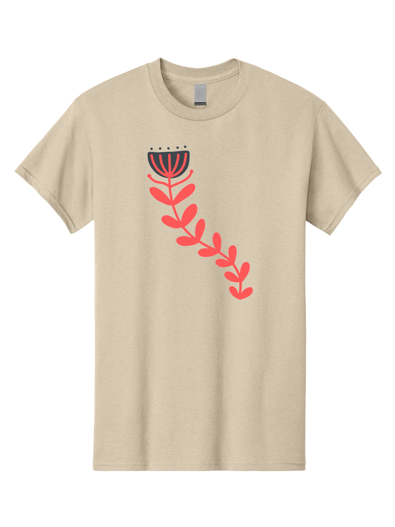 Flower-Illustration Men'S Graphic Tee, 100% Cotton, Comfortable Casual Summer Wear, Machine Washable, Stylized Tulip, Simple Design, Floral Pattern, Minimalist Art, Pink And Black, Leaves And Stem, Graphic Illustration, Modern Art Aab734