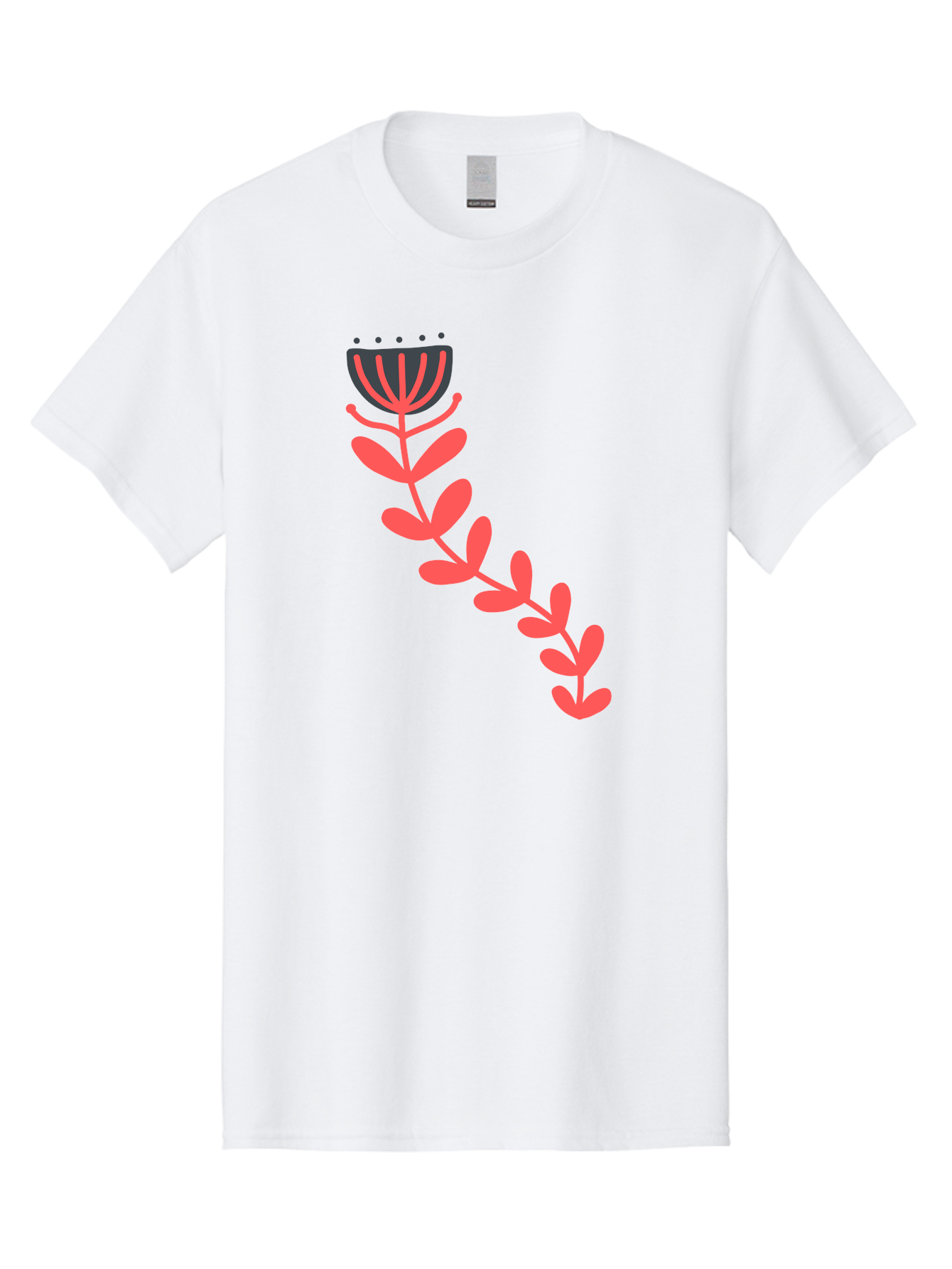 Flower-Illustration Men'S Graphic Tee, 100% Cotton, Comfortable Casual Summer Wear, Machine Washable, Stylized Tulip, Simple Design, Floral Pattern, Minimalist Art, Pink And Black, Leaves And Stem, Graphic Illustration, Modern Art Aab734