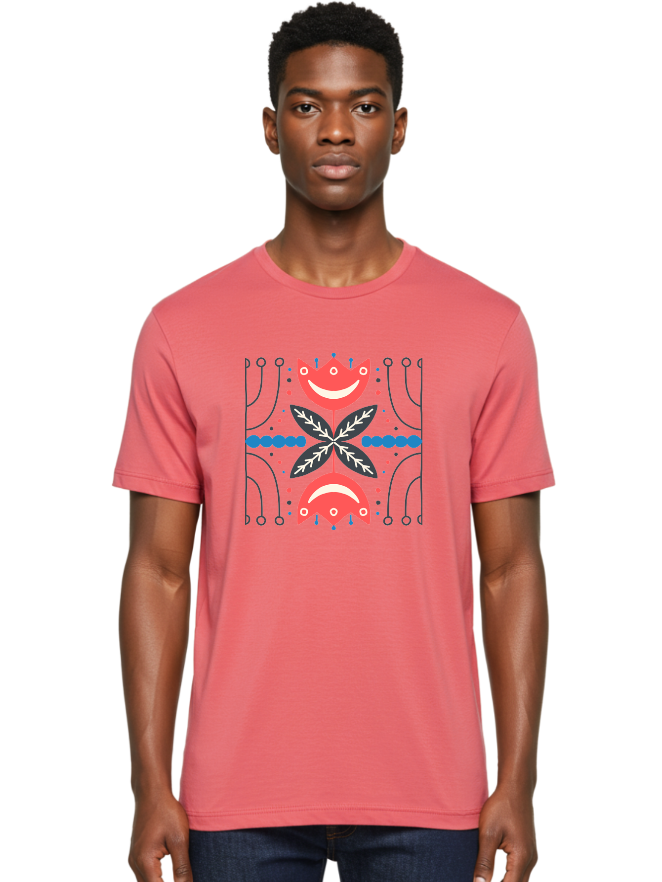 Flower-Pattern-2 Men'S Graphic Tee, 100% Cotton, Comfortable Casual Summer Wear, Machine Washable, Cartoon Flowers, Floral Pattern, Cute Design, Smiling Faces, Leafy Greens, Abstract Art, Playful Graphics, Colorful Illustration, Vibrant Decor, Aab737