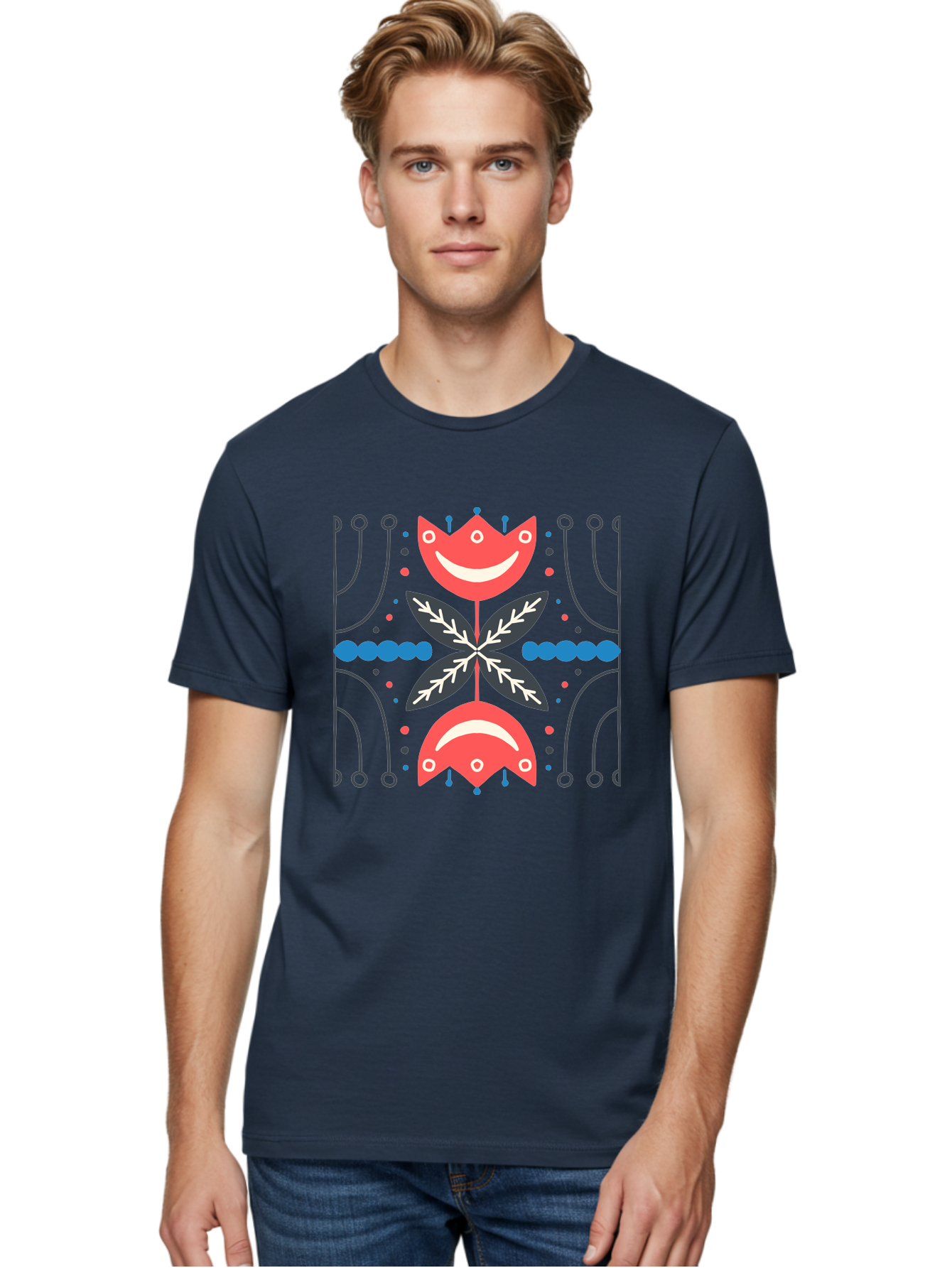 Flower-Pattern-2 Men'S Graphic Tee, 100% Cotton, Comfortable Casual Summer Wear, Machine Washable, Cartoon Flowers, Floral Pattern, Cute Design, Smiling Faces, Leafy Greens, Abstract Art, Playful Graphics, Colorful Illustration, Vibrant Decor, Aab737