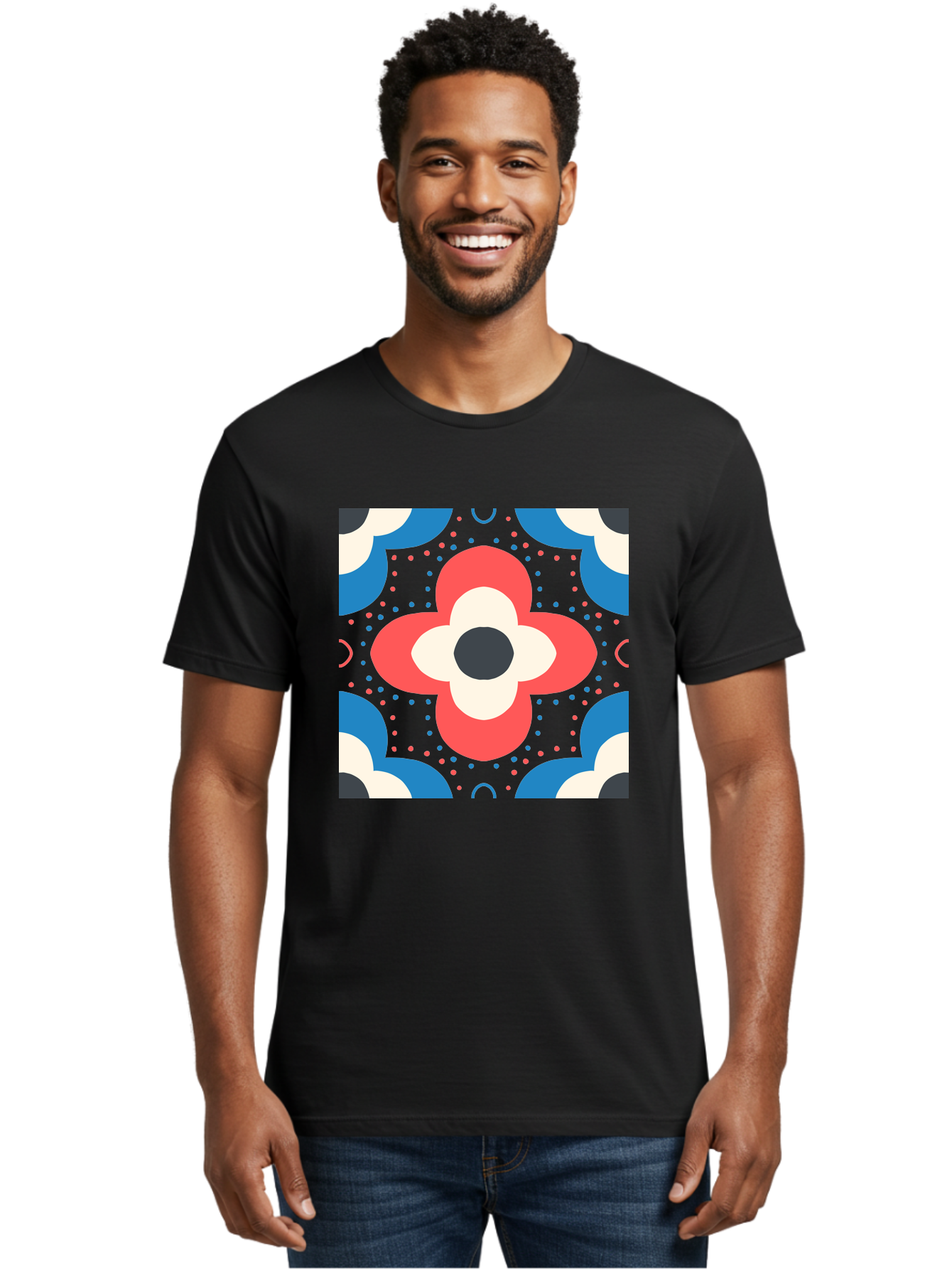 Flower-Pattern-3 Men'S Graphic Tee, 100% Cotton, Comfortable Casual Summer Wear, Machine Washable, Stylized Flower, Floral Pattern, Abstract Design, Geometric Shapes, Bold Colors, Vibrant Hues, Modern Art, Decorative Motif, Aab738