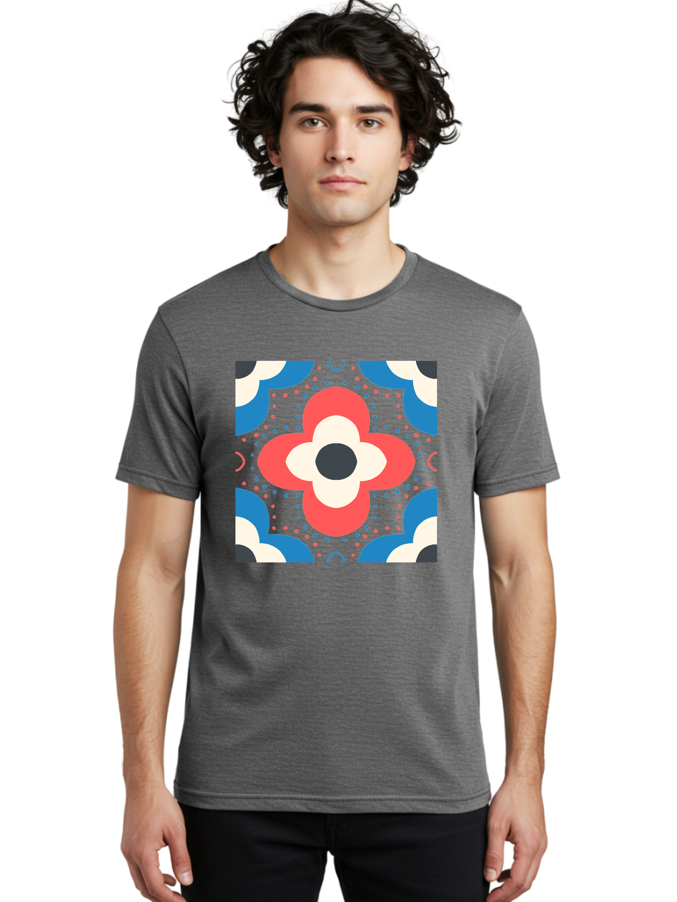 Flower-Pattern-3 Men'S Graphic Tee, 100% Cotton, Comfortable Casual Summer Wear, Machine Washable, Stylized Flower, Floral Pattern, Abstract Design, Geometric Shapes, Bold Colors, Vibrant Hues, Modern Art, Decorative Motif, Aab738