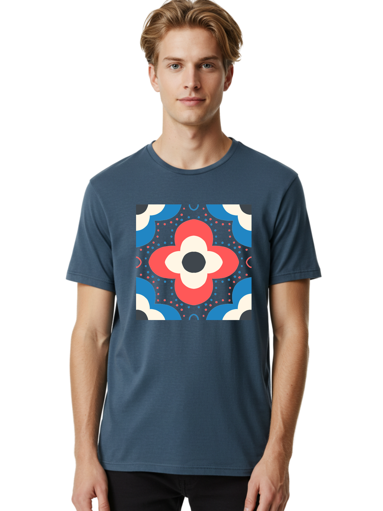 Flower-Pattern-3 Men'S Graphic Tee, 100% Cotton, Comfortable Casual Summer Wear, Machine Washable, Stylized Flower, Floral Pattern, Abstract Design, Geometric Shapes, Bold Colors, Vibrant Hues, Modern Art, Decorative Motif, Aab738