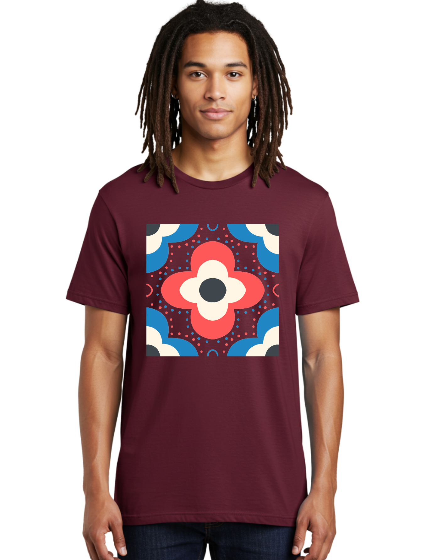 Flower-Pattern-3 Men'S Graphic Tee, 100% Cotton, Comfortable Casual Summer Wear, Machine Washable, Stylized Flower, Floral Pattern, Abstract Design, Geometric Shapes, Bold Colors, Vibrant Hues, Modern Art, Decorative Motif, Aab738
