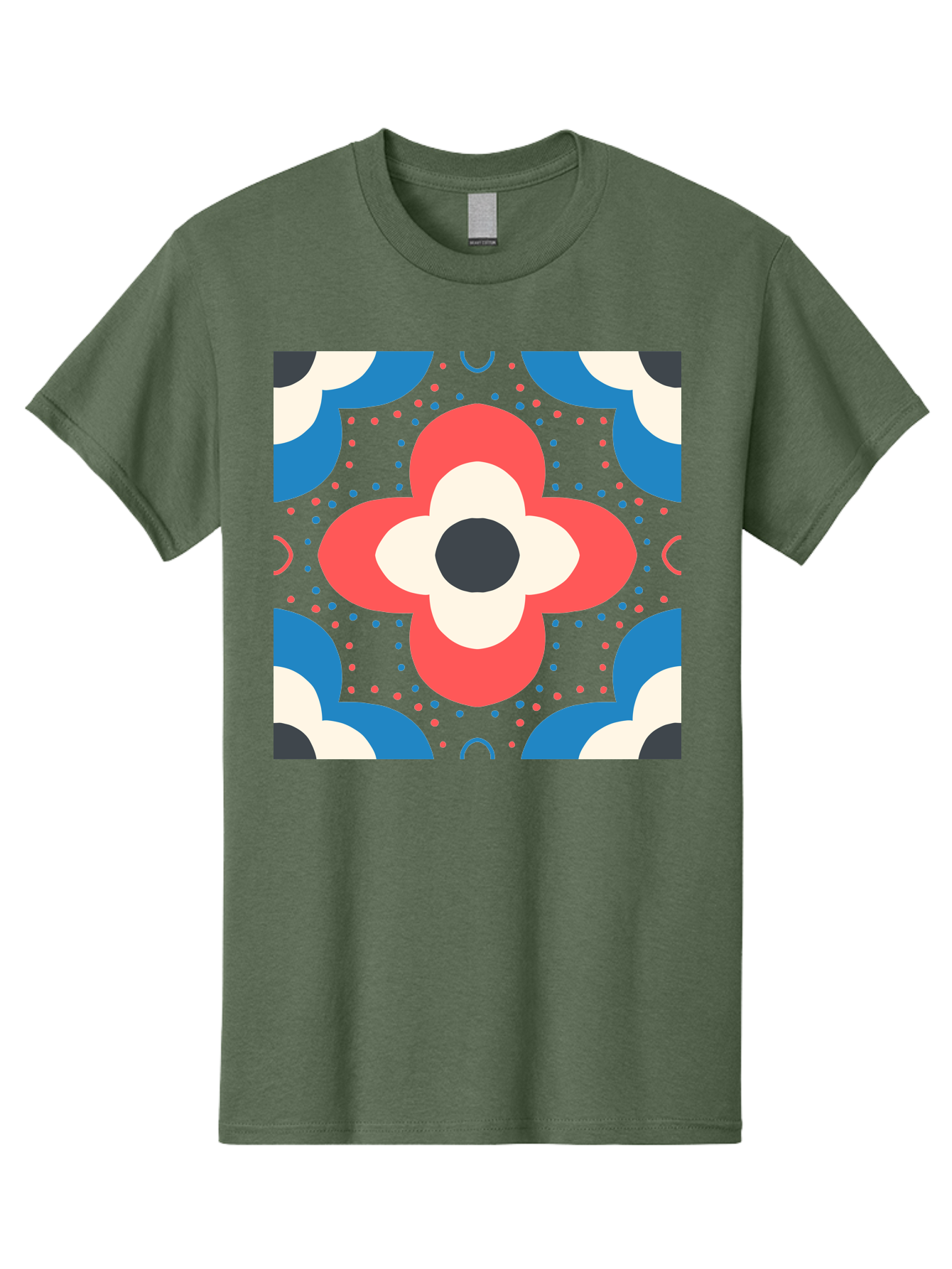 Flower-Pattern-3 Men'S Graphic Tee, 100% Cotton, Comfortable Casual Summer Wear, Machine Washable, Stylized Flower, Floral Pattern, Abstract Design, Geometric Shapes, Bold Colors, Vibrant Hues, Modern Art, Decorative Motif, Aab738