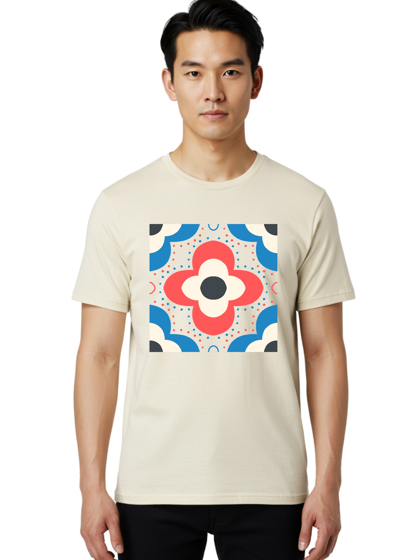 Flower-Pattern-3 Men'S Graphic Tee, 100% Cotton, Comfortable Casual Summer Wear, Machine Washable, Stylized Flower, Floral Pattern, Abstract Design, Geometric Shapes, Bold Colors, Vibrant Hues, Modern Art, Decorative Motif, Aab738