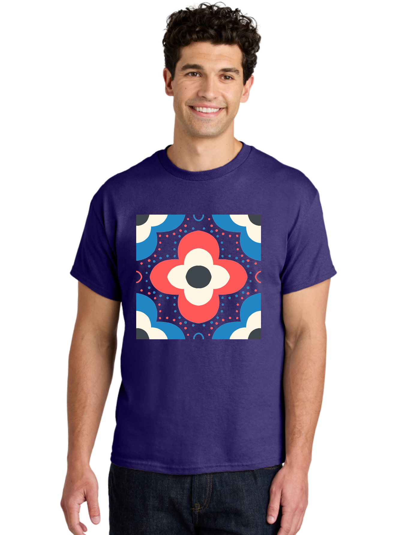 Flower-Pattern-3 Men'S Graphic Tee, 100% Cotton, Comfortable Casual Summer Wear, Machine Washable, Stylized Flower, Floral Pattern, Abstract Design, Geometric Shapes, Bold Colors, Vibrant Hues, Modern Art, Decorative Motif, Aab738