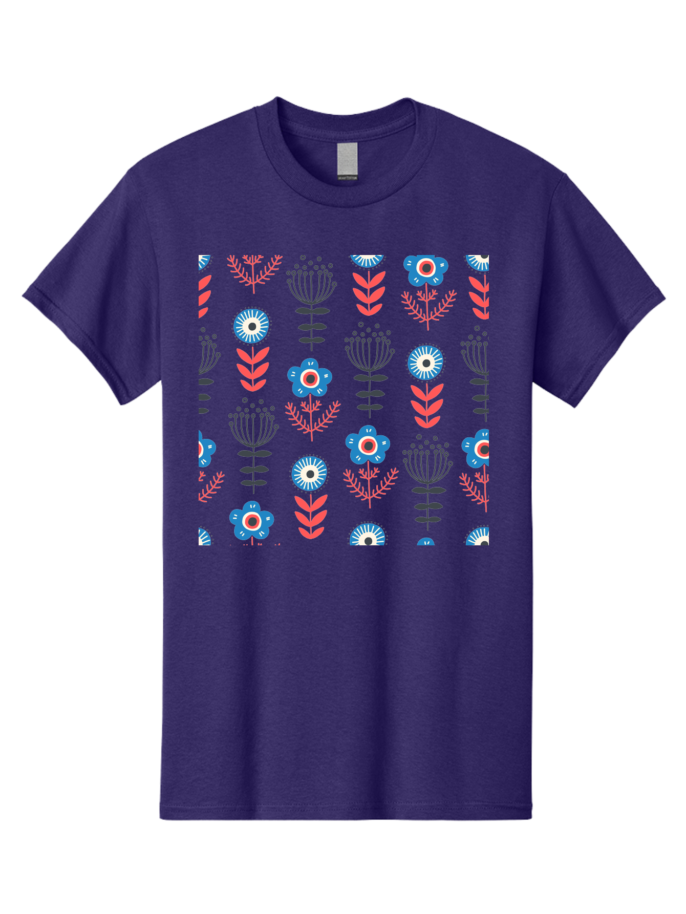 Flower-Pattern Men'S Graphic Tee, 100% Cotton, Comfortable Casual Summer Wear, Machine Washable, Blue Flowers, Pink Chevrons, Floral Design, Abstract Patterns, Decorative Elements, Vibrant Colors, Stylized Blooms Aab739