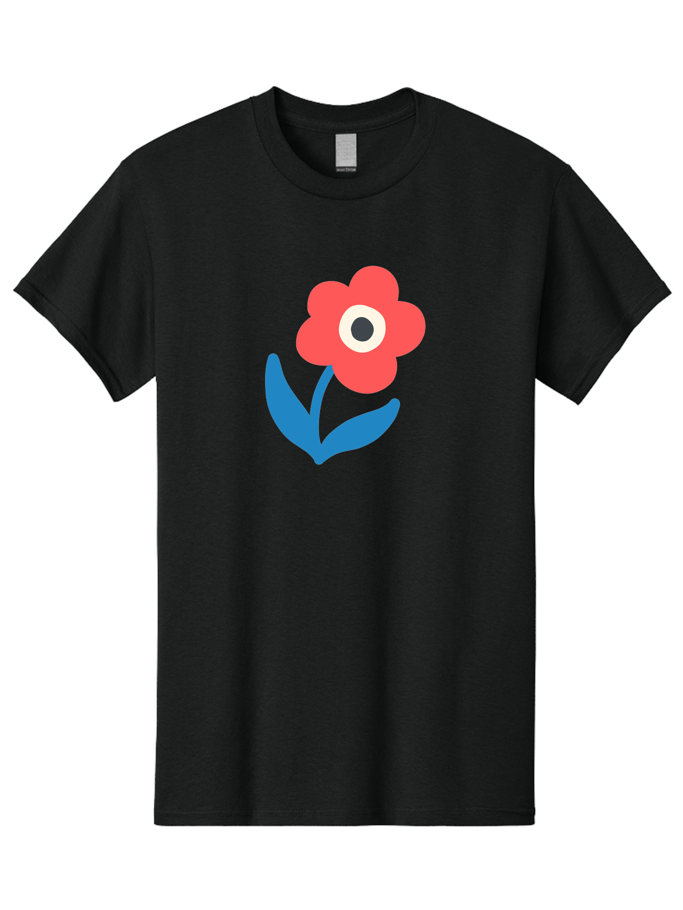 Flower-With-Eye Men'S Graphic Tee, 100% Cotton, Comfortable Casual Summer Wear, Machine Washable, Red Flower, Blue Leaves, White And Black Center, Simple Illustration, Minimalist Design, Childrens Art, Cartoon Flower, Playful Graphics Aab741