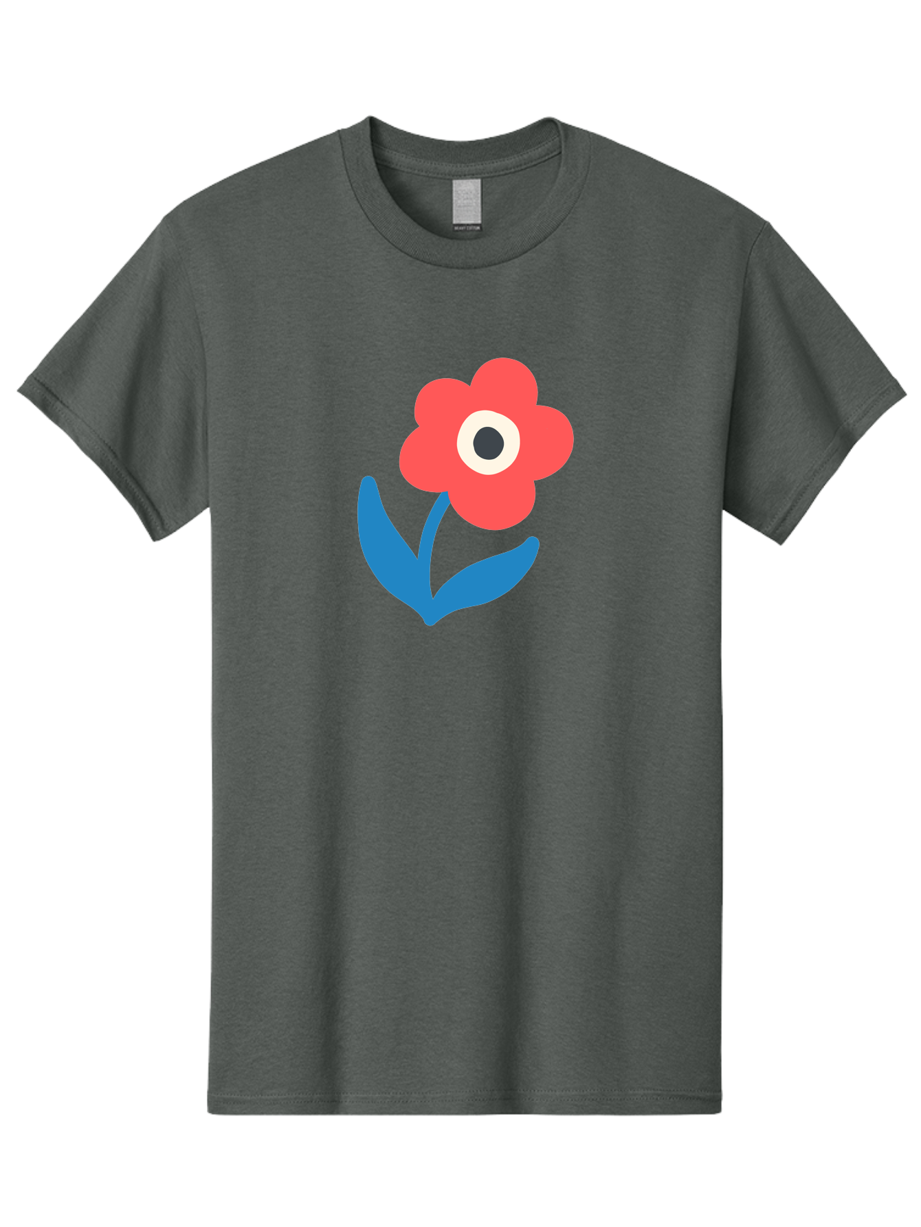 Flower-With-Eye Men'S Graphic Tee, 100% Cotton, Comfortable Casual Summer Wear, Machine Washable, Red Flower, Blue Leaves, White And Black Center, Simple Illustration, Minimalist Design, Childrens Art, Cartoon Flower, Playful Graphics Aab741