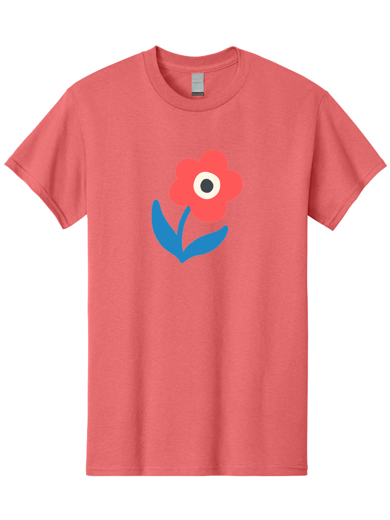 Flower-With-Eye Men'S Graphic Tee, 100% Cotton, Comfortable Casual Summer Wear, Machine Washable, Red Flower, Blue Leaves, White And Black Center, Simple Illustration, Minimalist Design, Childrens Art, Cartoon Flower, Playful Graphics Aab741