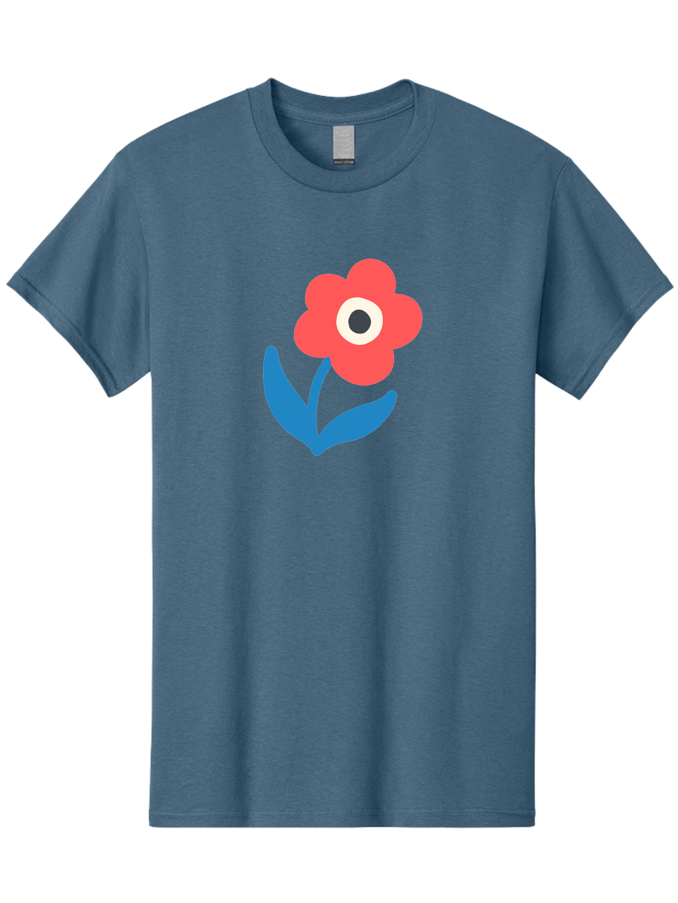 Flower-With-Eye Men'S Graphic Tee, 100% Cotton, Comfortable Casual Summer Wear, Machine Washable, Red Flower, Blue Leaves, White And Black Center, Simple Illustration, Minimalist Design, Childrens Art, Cartoon Flower, Playful Graphics Aab741