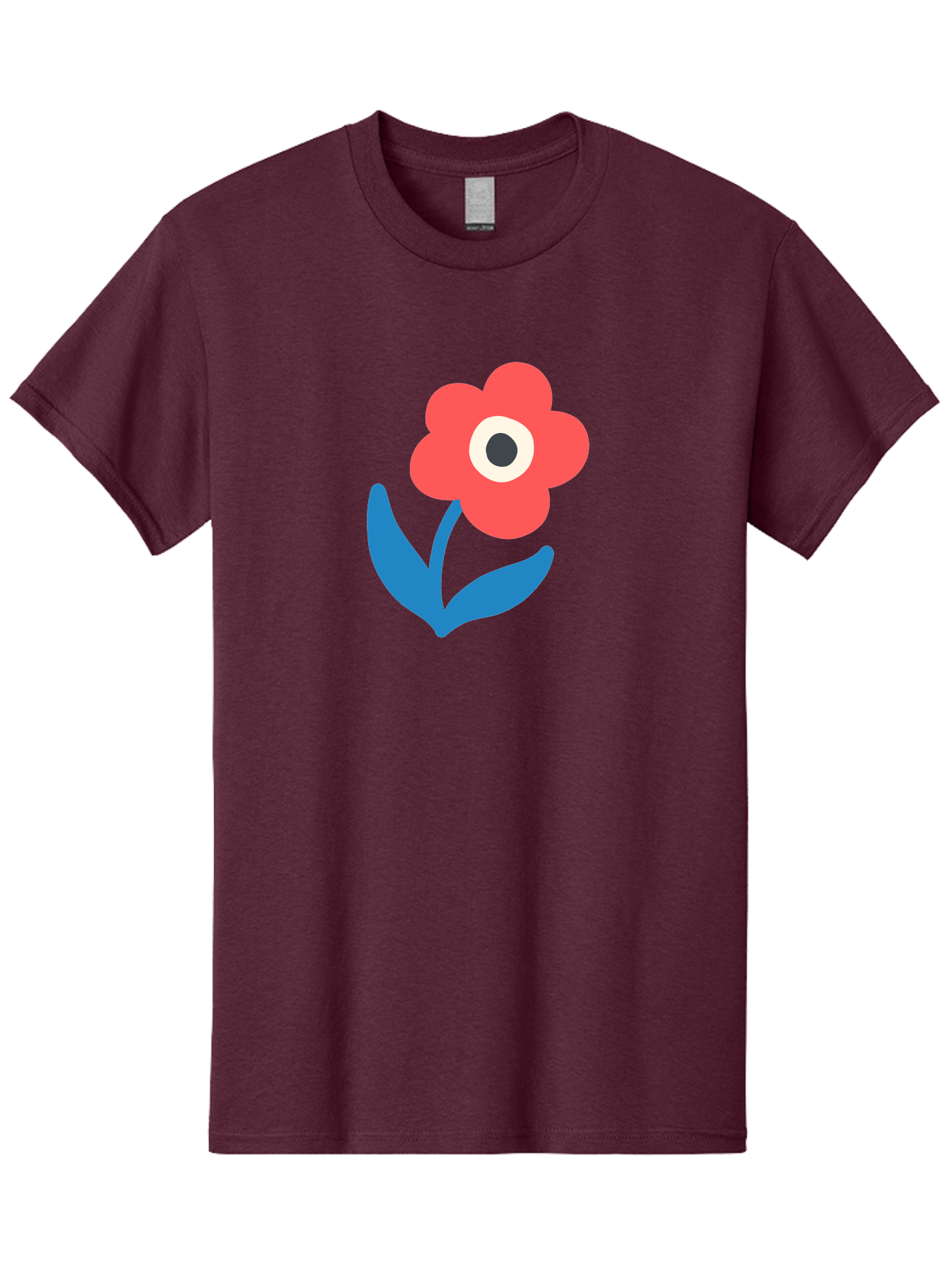 Flower-With-Eye Men'S Graphic Tee, 100% Cotton, Comfortable Casual Summer Wear, Machine Washable, Red Flower, Blue Leaves, White And Black Center, Simple Illustration, Minimalist Design, Childrens Art, Cartoon Flower, Playful Graphics Aab741