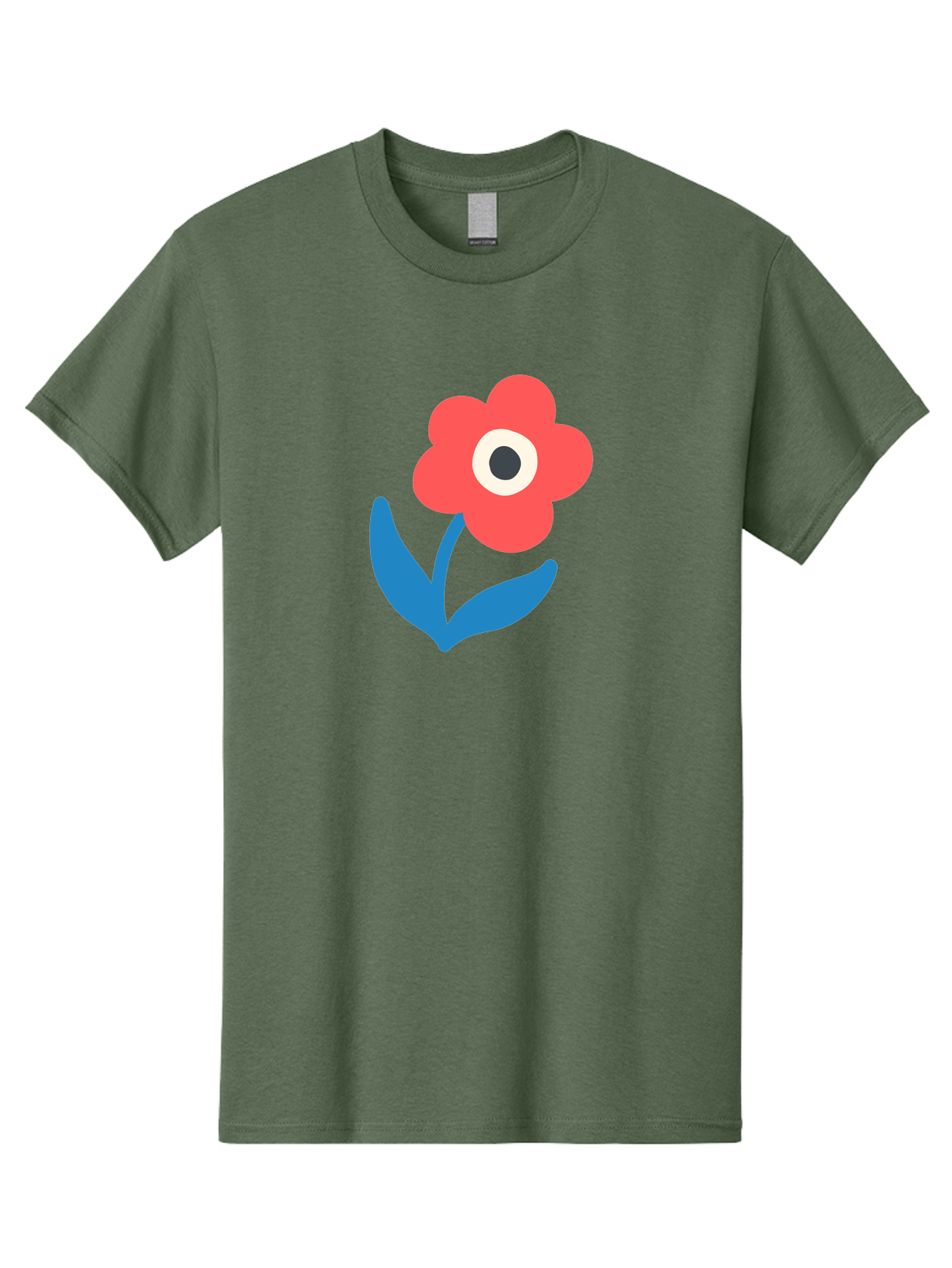 Flower-With-Eye Men'S Graphic Tee, 100% Cotton, Comfortable Casual Summer Wear, Machine Washable, Red Flower, Blue Leaves, White And Black Center, Simple Illustration, Minimalist Design, Childrens Art, Cartoon Flower, Playful Graphics Aab741