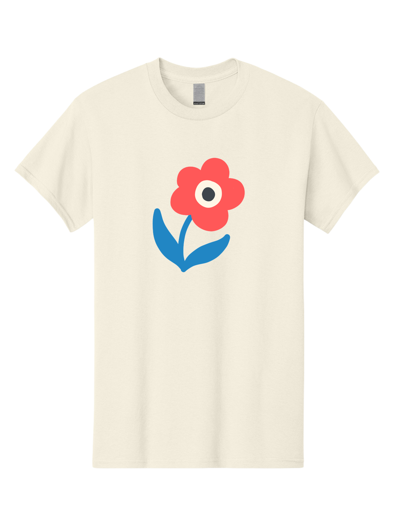 Flower-With-Eye Men'S Graphic Tee, 100% Cotton, Comfortable Casual Summer Wear, Machine Washable, Red Flower, Blue Leaves, White And Black Center, Simple Illustration, Minimalist Design, Childrens Art, Cartoon Flower, Playful Graphics Aab741