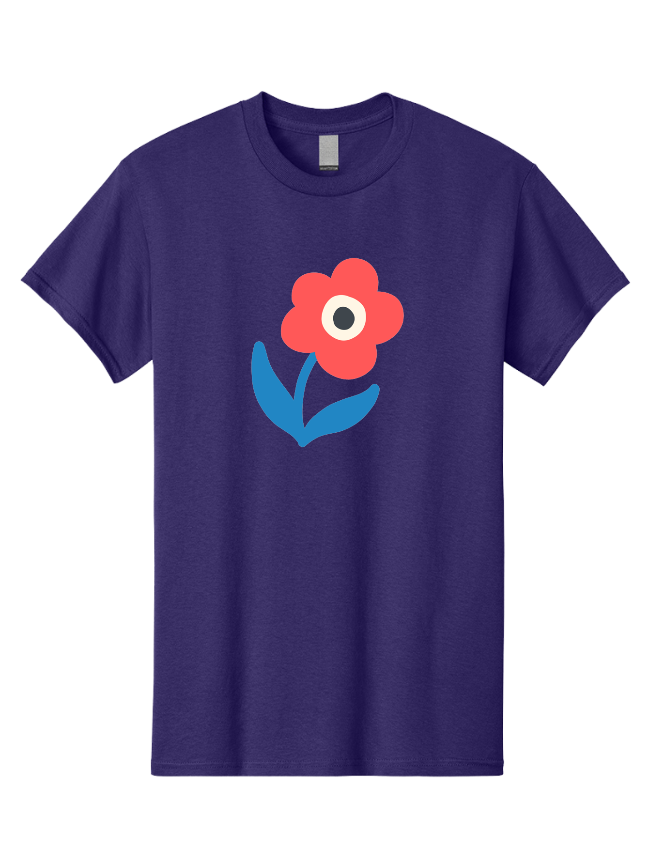 Flower-With-Eye Men'S Graphic Tee, 100% Cotton, Comfortable Casual Summer Wear, Machine Washable, Red Flower, Blue Leaves, White And Black Center, Simple Illustration, Minimalist Design, Childrens Art, Cartoon Flower, Playful Graphics Aab741