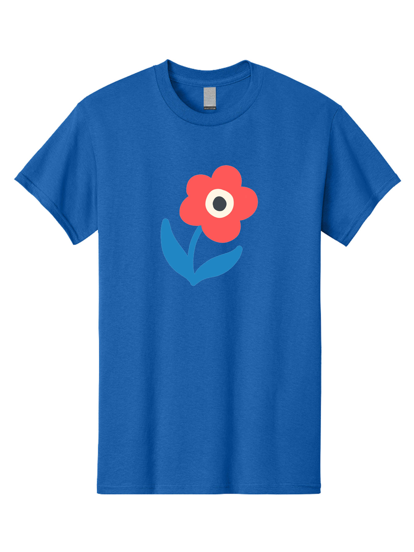 Flower-With-Eye Men'S Graphic Tee, 100% Cotton, Comfortable Casual Summer Wear, Machine Washable, Red Flower, Blue Leaves, White And Black Center, Simple Illustration, Minimalist Design, Childrens Art, Cartoon Flower, Playful Graphics Aab741