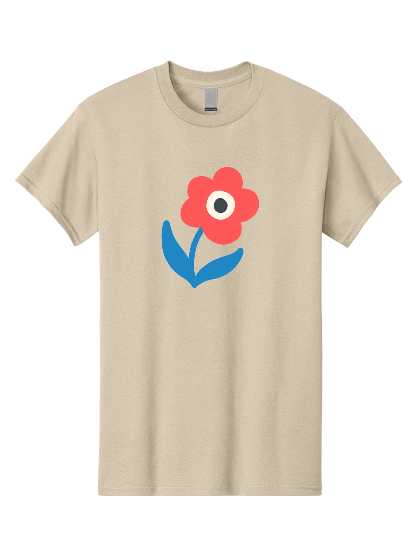 Flower-With-Eye Men'S Graphic Tee, 100% Cotton, Comfortable Casual Summer Wear, Machine Washable, Red Flower, Blue Leaves, White And Black Center, Simple Illustration, Minimalist Design, Childrens Art, Cartoon Flower, Playful Graphics Aab741