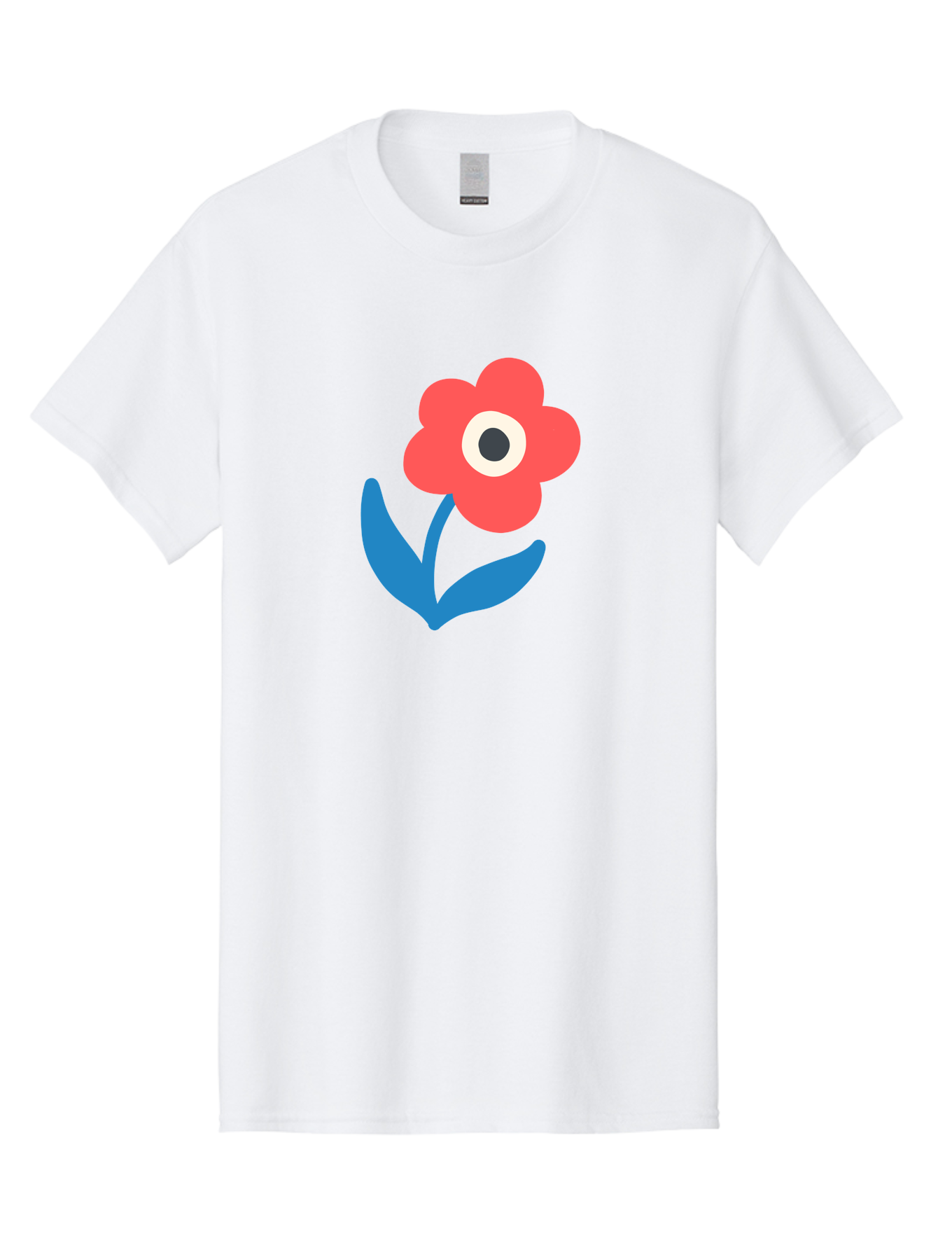 Flower-With-Eye Men'S Graphic Tee, 100% Cotton, Comfortable Casual Summer Wear, Machine Washable, Red Flower, Blue Leaves, White And Black Center, Simple Illustration, Minimalist Design, Childrens Art, Cartoon Flower, Playful Graphics Aab741
