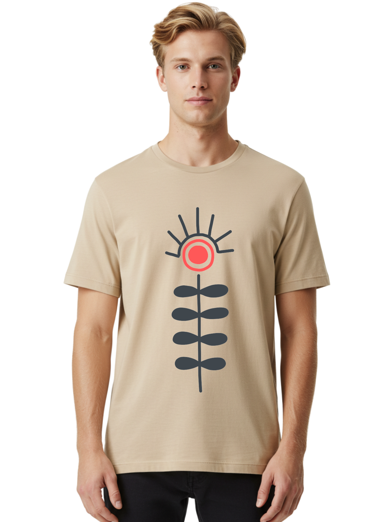 Flower Men'S Graphic Tee, 100% Cotton, Comfortable Casual Summer Wear, Machine Washable, Simple Flower Design, Minimalist Art, Floral Illustration, Graphic Icon, Modern Botanical, Stylized Bloom, Simple Shapes Aab742