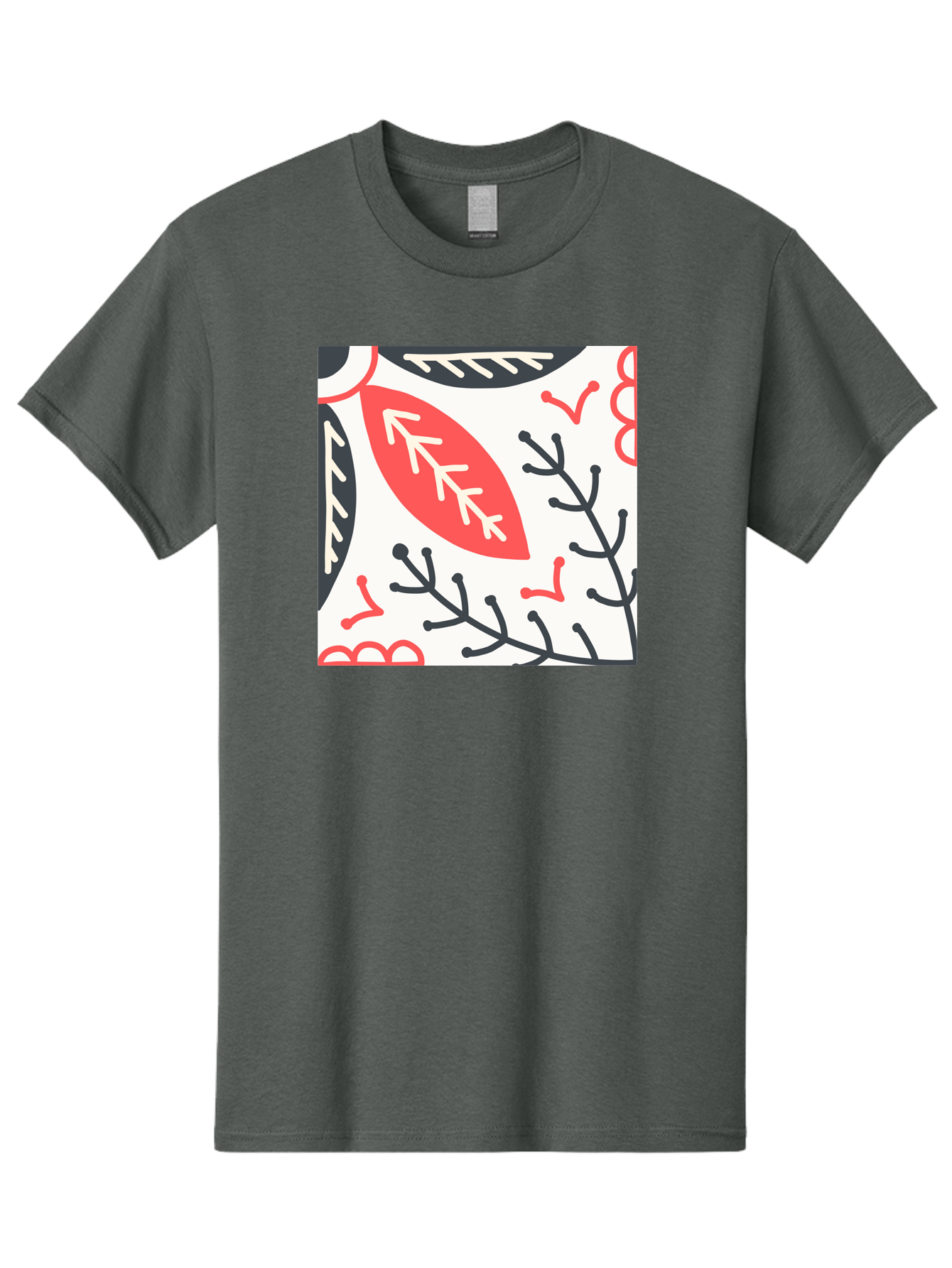 Foliage-Pattern Men'S Graphic Tee, 100% Cotton, Comfortable Casual Summer Wear, Machine Washable, Leaf Pattern, Floral Design, Botanical Art, Red And Black Leaves, Minimalist Style, Abstract Foliage, Decorative Elements, Modern Illustration Aab744