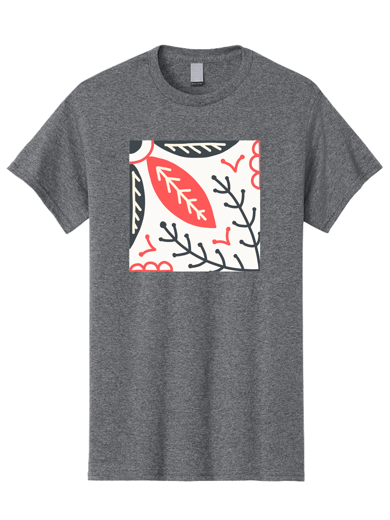 Foliage-Pattern Men'S Graphic Tee, 100% Cotton, Comfortable Casual Summer Wear, Machine Washable, Leaf Pattern, Floral Design, Botanical Art, Red And Black Leaves, Minimalist Style, Abstract Foliage, Decorative Elements, Modern Illustration Aab744