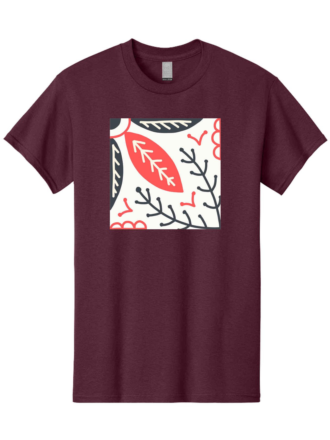 Foliage-Pattern Men'S Graphic Tee, 100% Cotton, Comfortable Casual Summer Wear, Machine Washable, Leaf Pattern, Floral Design, Botanical Art, Red And Black Leaves, Minimalist Style, Abstract Foliage, Decorative Elements, Modern Illustration Aab744