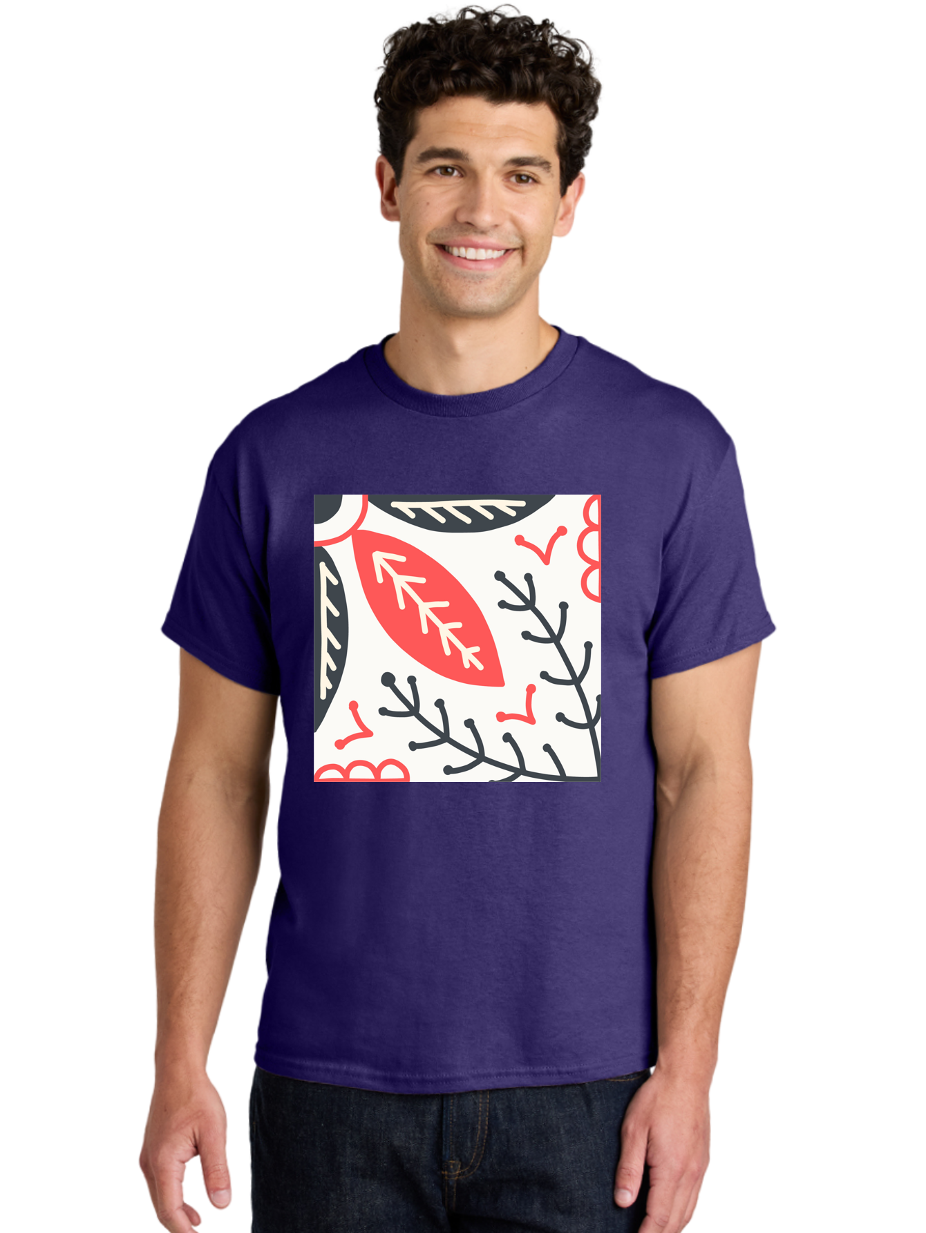 Foliage-Pattern Men'S Graphic Tee, 100% Cotton, Comfortable Casual Summer Wear, Machine Washable, Leaf Pattern, Floral Design, Botanical Art, Red And Black Leaves, Minimalist Style, Abstract Foliage, Decorative Elements, Modern Illustration Aab744