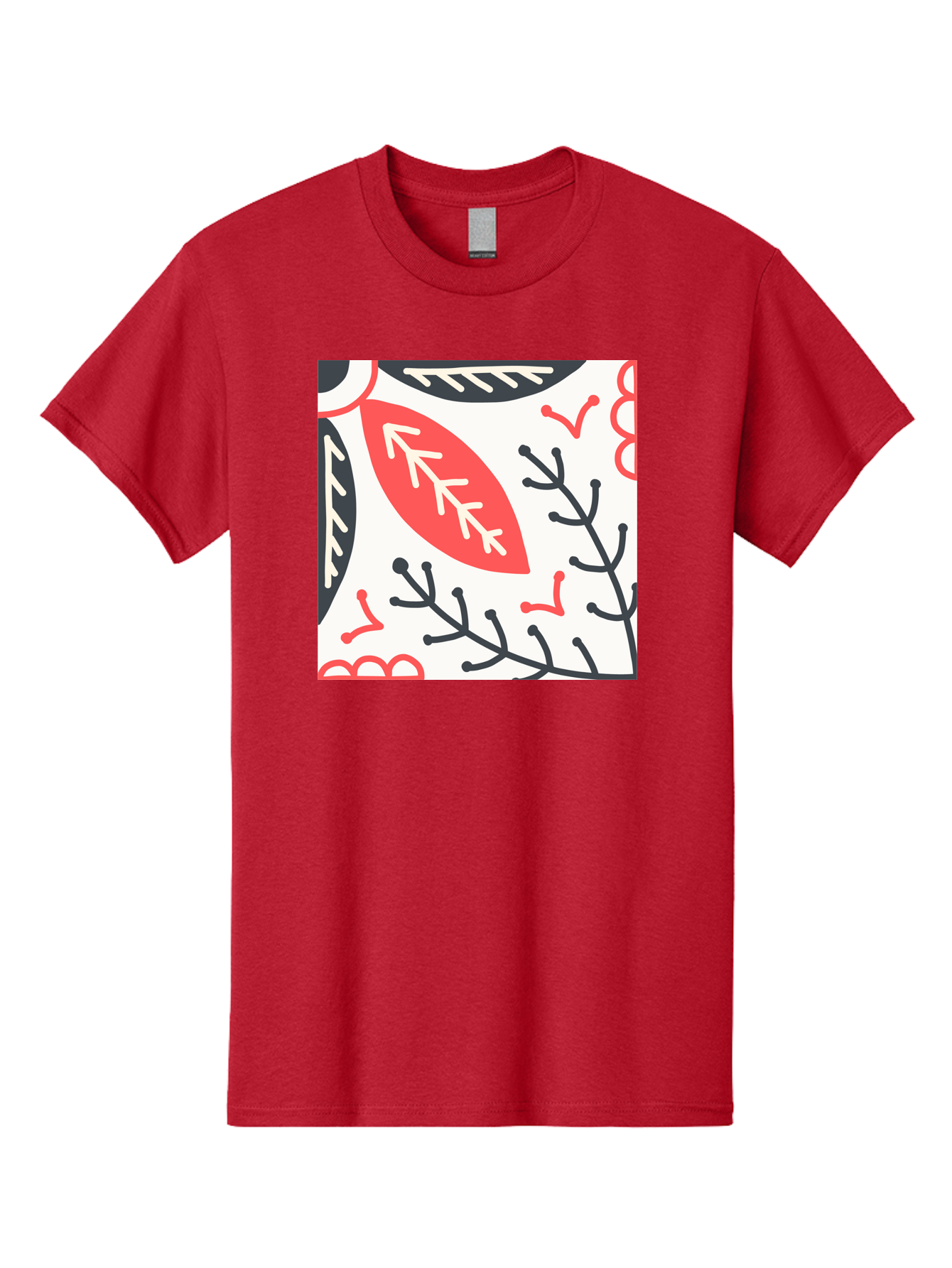 Foliage-Pattern Men'S Graphic Tee, 100% Cotton, Comfortable Casual Summer Wear, Machine Washable, Leaf Pattern, Floral Design, Botanical Art, Red And Black Leaves, Minimalist Style, Abstract Foliage, Decorative Elements, Modern Illustration Aab744