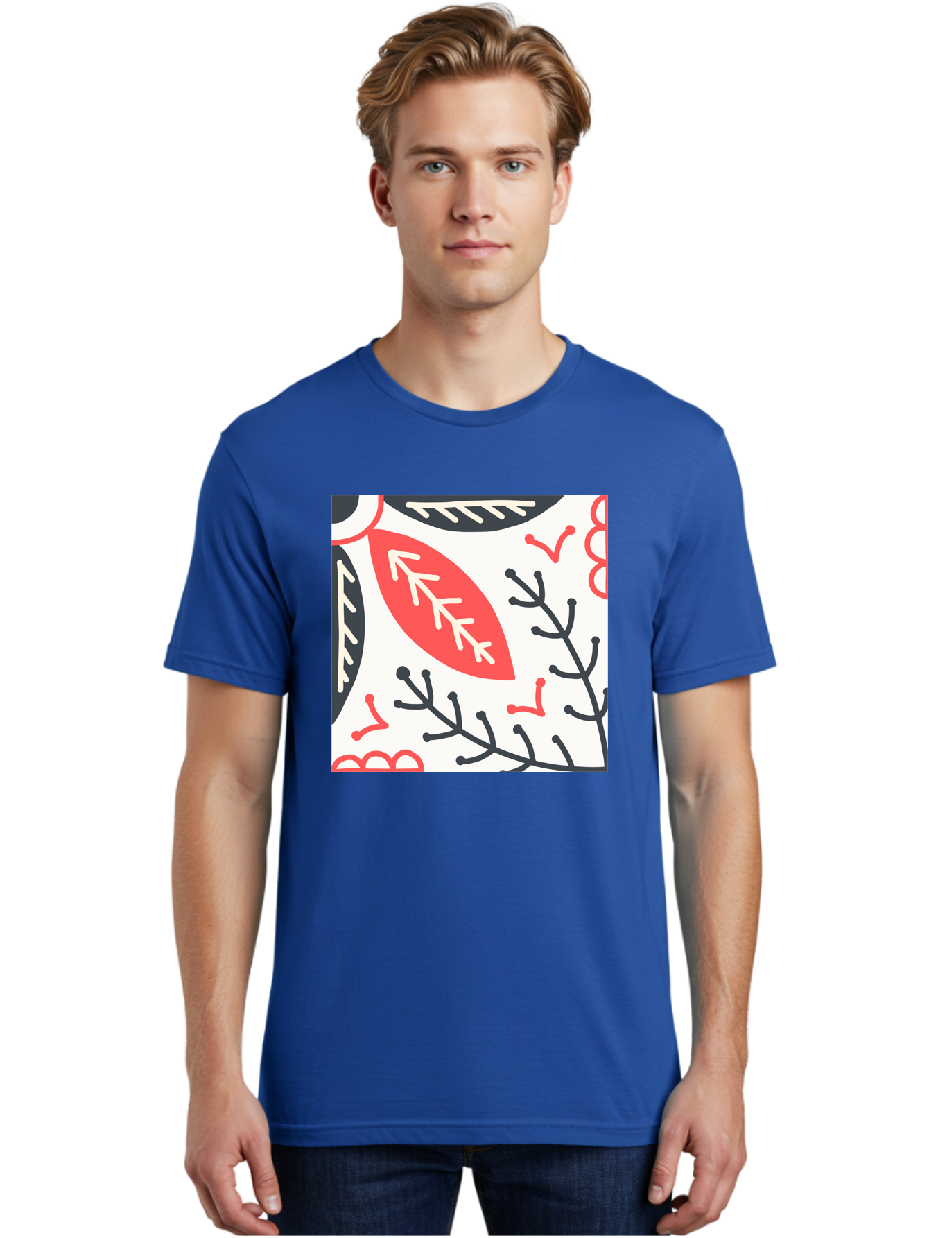 Foliage-Pattern Men'S Graphic Tee, 100% Cotton, Comfortable Casual Summer Wear, Machine Washable, Leaf Pattern, Floral Design, Botanical Art, Red And Black Leaves, Minimalist Style, Abstract Foliage, Decorative Elements, Modern Illustration Aab744