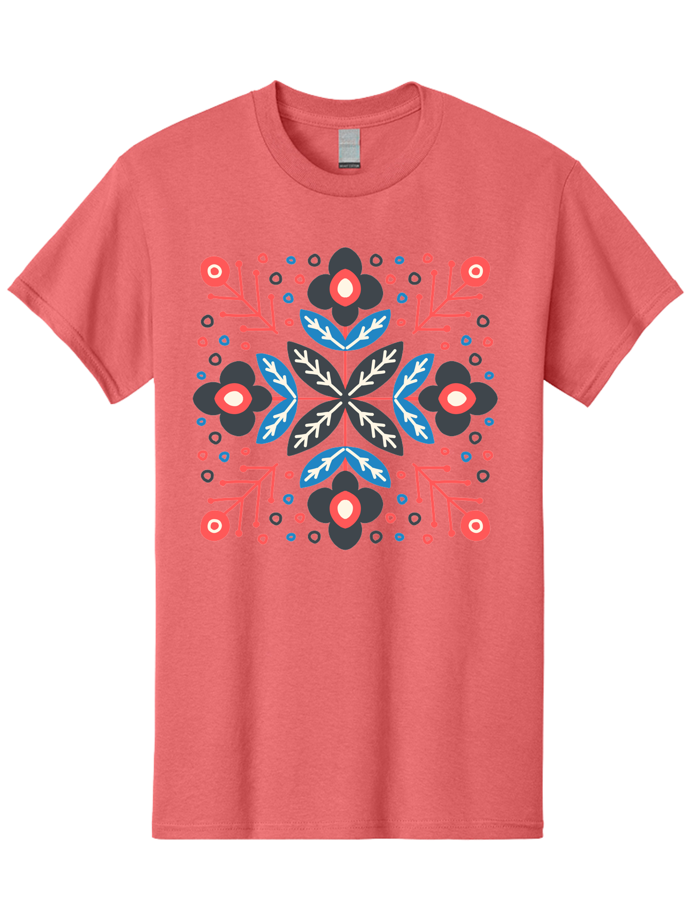 Folk-Floral-Pattern Men'S Graphic Tee, 100% Cotton, Comfortable Casual Summer Wear, Machine Washable, Floral Pattern, Geometric Shapes, Symmetrical Design, Bold Colors, Abstract Flowers, Decorative Art, Vibrant Hues, Modern Motif, Aab745
