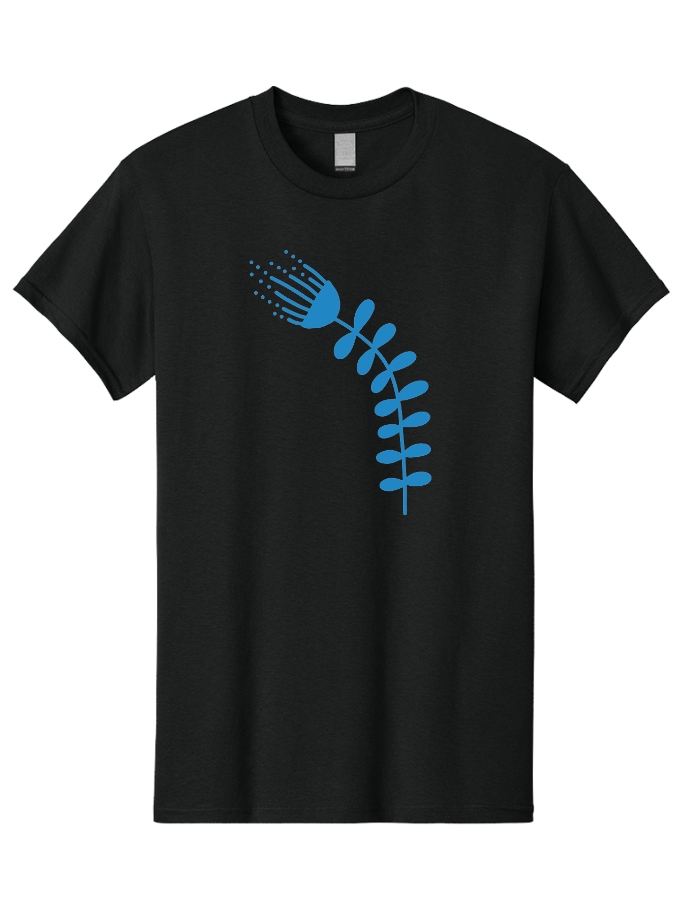 Fork-Plant Men'S Graphic Tee, 100% Cotton, Comfortable Casual Summer Wear, Machine Washable, Stylized Flower, Abstract Art, Minimalist Design, Blue Silhouette, Botanical Illustration, Creative Graphics Aab746