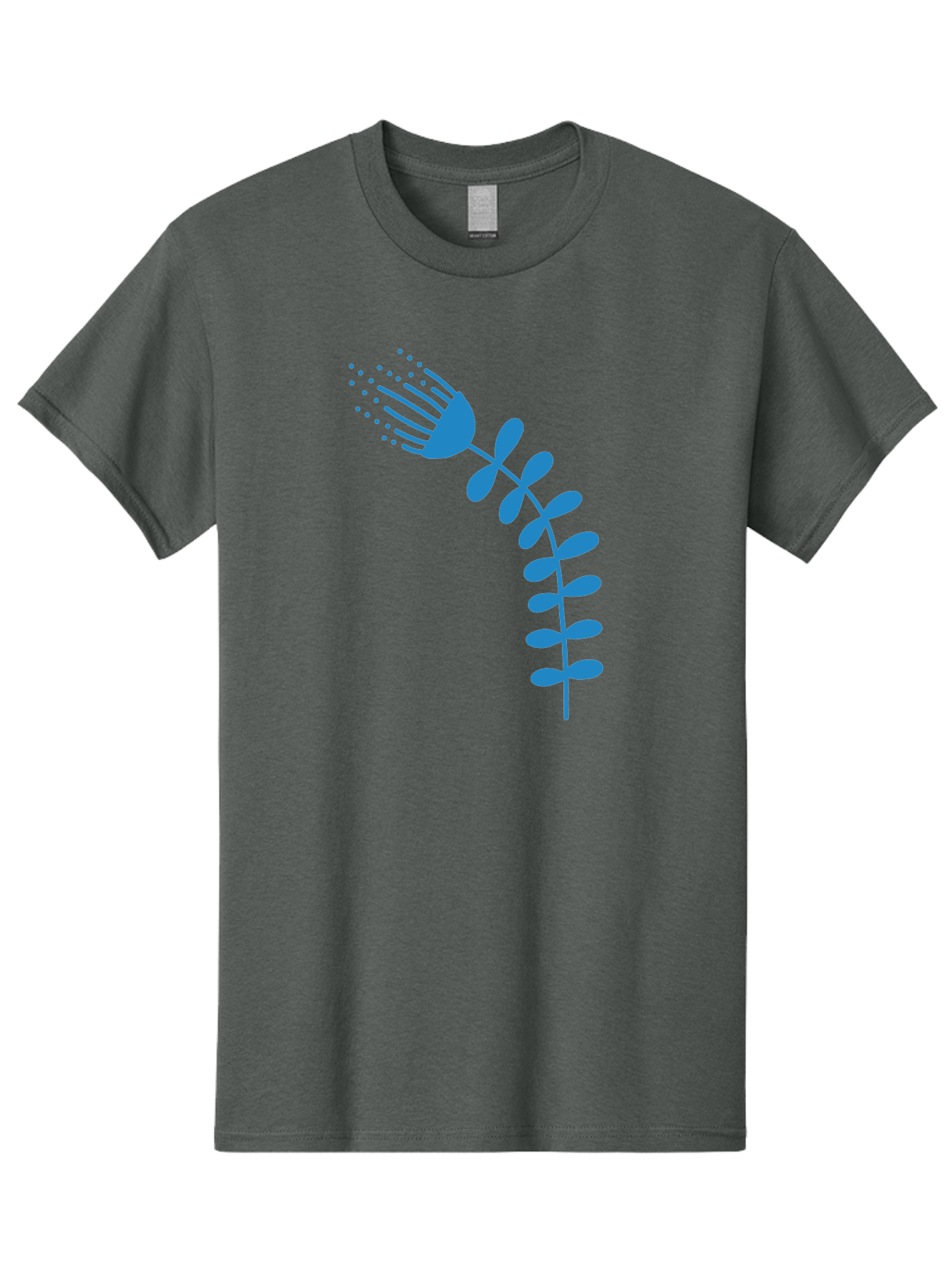Fork-Plant Men'S Graphic Tee, 100% Cotton, Comfortable Casual Summer Wear, Machine Washable, Stylized Flower, Abstract Art, Minimalist Design, Blue Silhouette, Botanical Illustration, Creative Graphics Aab746