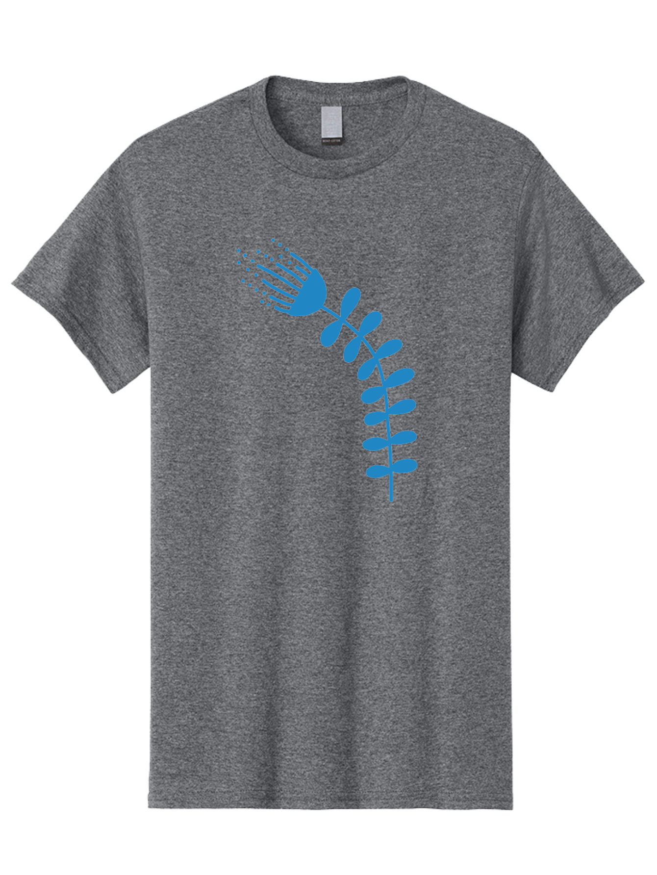 Fork-Plant Men'S Graphic Tee, 100% Cotton, Comfortable Casual Summer Wear, Machine Washable, Stylized Flower, Abstract Art, Minimalist Design, Blue Silhouette, Botanical Illustration, Creative Graphics Aab746