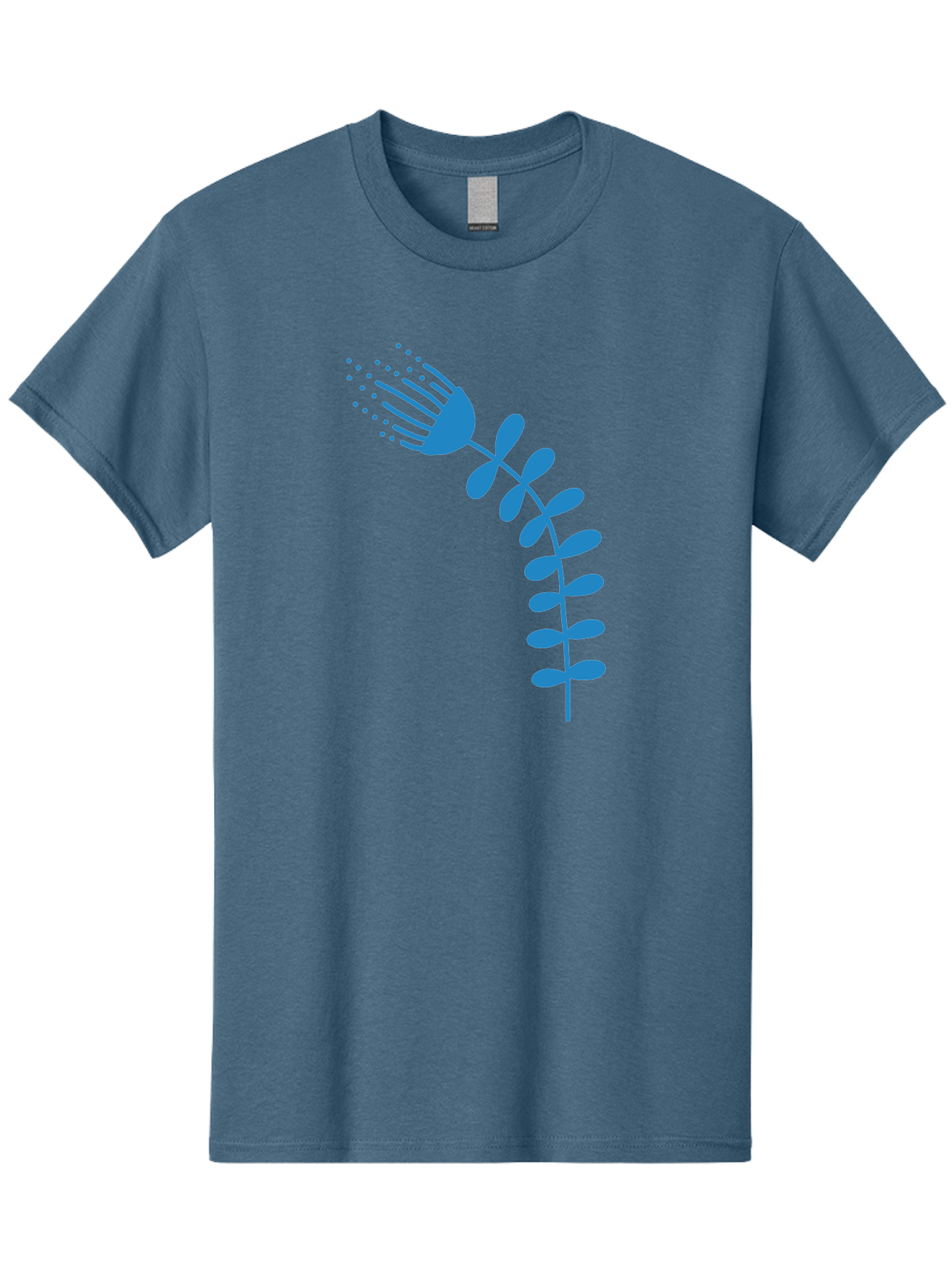Fork-Plant Men'S Graphic Tee, 100% Cotton, Comfortable Casual Summer Wear, Machine Washable, Stylized Flower, Abstract Art, Minimalist Design, Blue Silhouette, Botanical Illustration, Creative Graphics Aab746