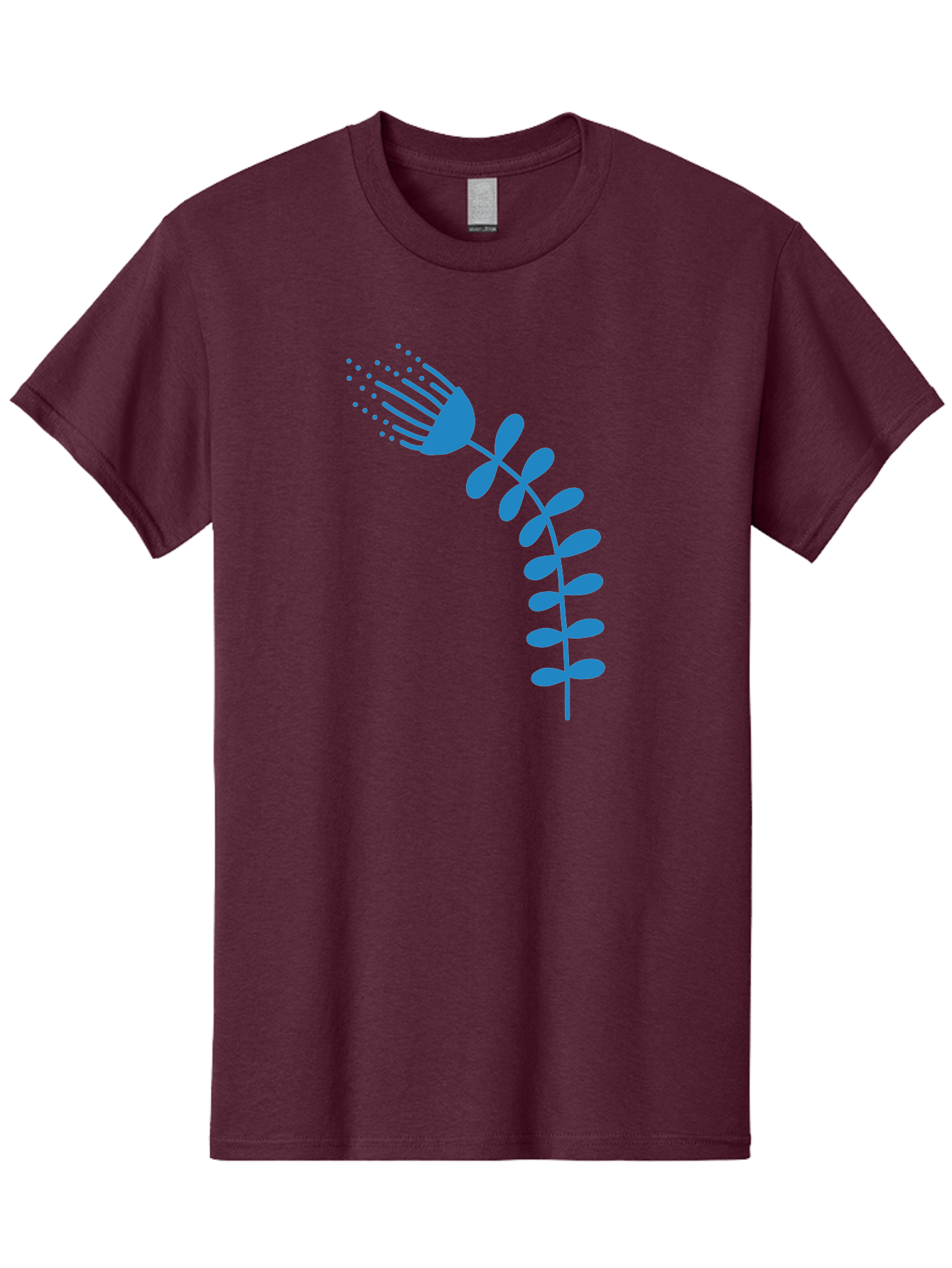 Fork-Plant Men'S Graphic Tee, 100% Cotton, Comfortable Casual Summer Wear, Machine Washable, Stylized Flower, Abstract Art, Minimalist Design, Blue Silhouette, Botanical Illustration, Creative Graphics Aab746