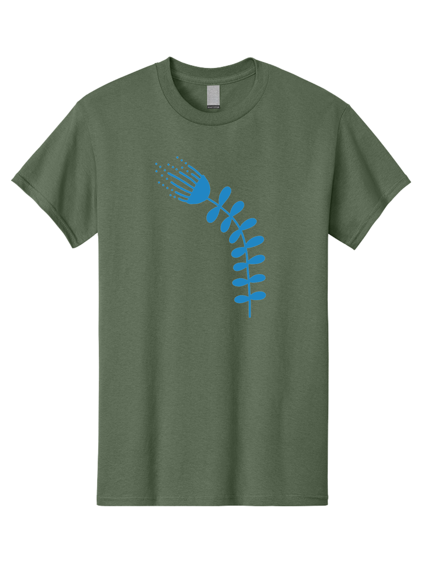 Fork-Plant Men'S Graphic Tee, 100% Cotton, Comfortable Casual Summer Wear, Machine Washable, Stylized Flower, Abstract Art, Minimalist Design, Blue Silhouette, Botanical Illustration, Creative Graphics Aab746