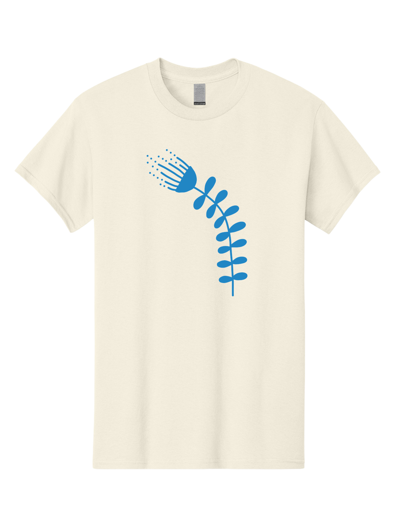 Fork-Plant Men'S Graphic Tee, 100% Cotton, Comfortable Casual Summer Wear, Machine Washable, Stylized Flower, Abstract Art, Minimalist Design, Blue Silhouette, Botanical Illustration, Creative Graphics Aab746
